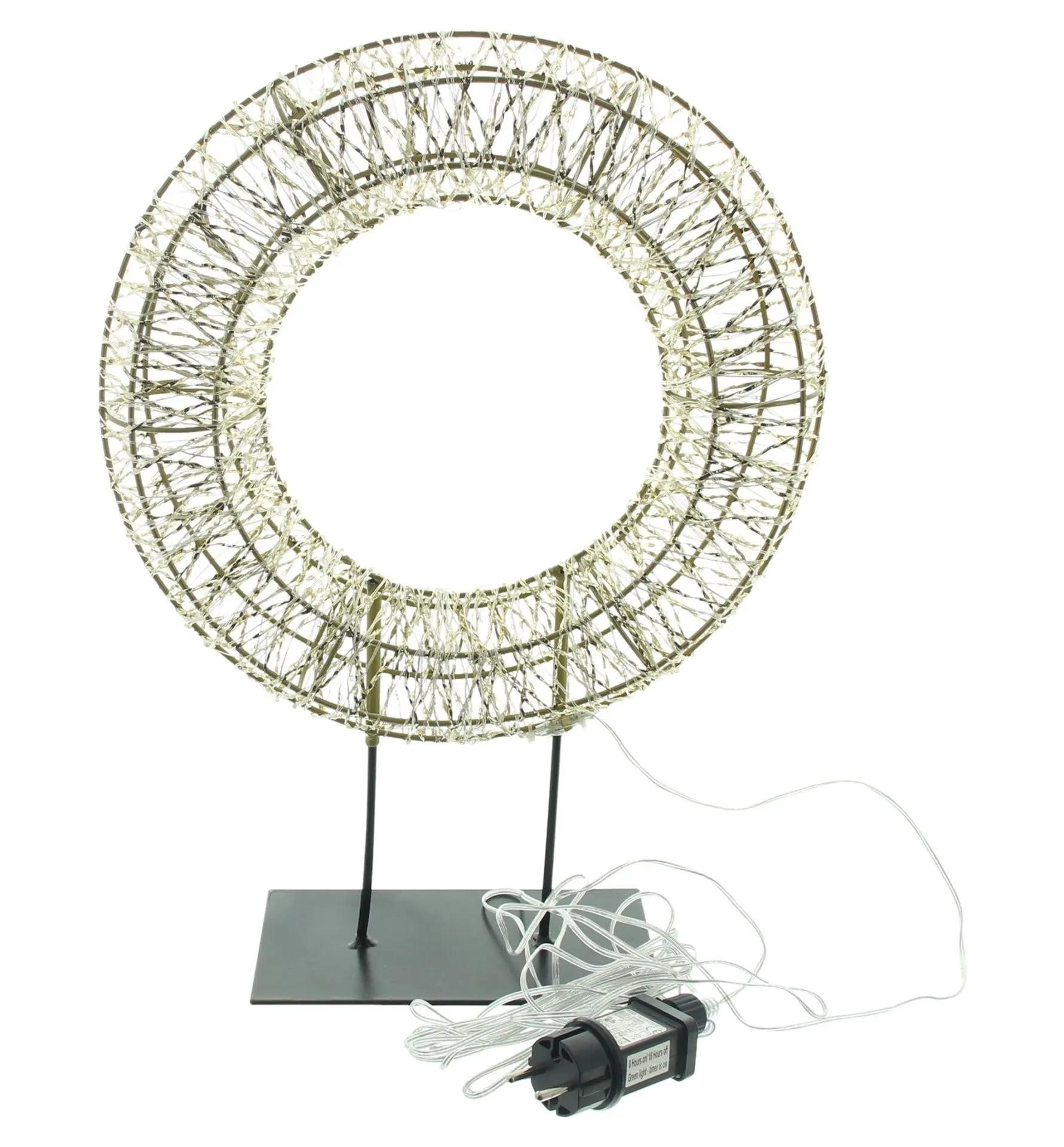 Dekoleidenschaft LED-Dekofigur Kranz "Golden" Ø 33 cm groß, Outdoor Weihnachtsdeko mit 600 Lichtern, Leuchtdeko mit Timer, Gartendeko wetterfest für Draußen