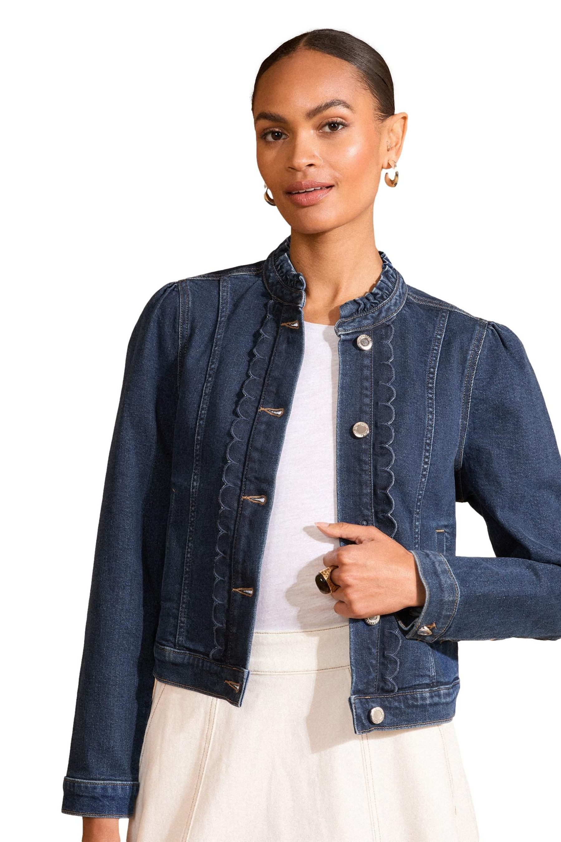 Jeansjacke Love & Roses körpernahe Denim-Jacke mit Bogenkante