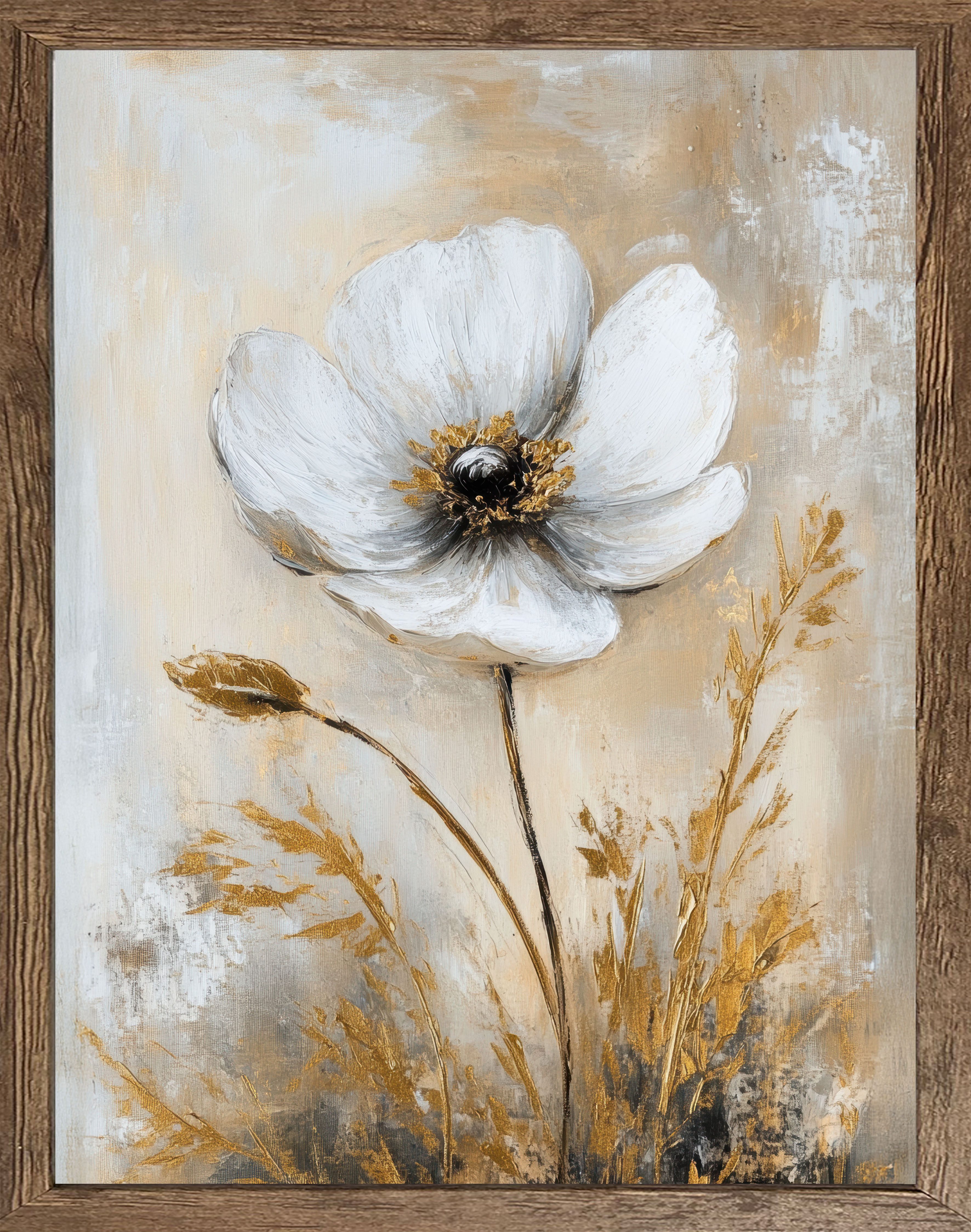 Bönninghoff Bild mit Rahmen Wandbild gerahmt BLUME GOLD 40x50 cm – Elegante Wanddeko modern, Blumen, Blumenbilder, Gemälde, Kunst, Pflanzen (1 St), mit dekorativem Rahmen