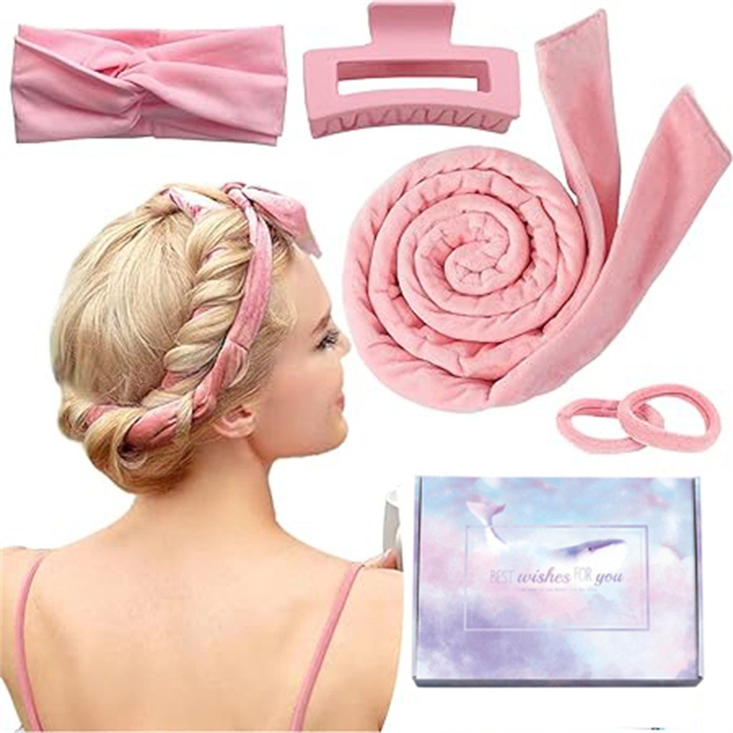 feinlux Lockenwickler Neu Lockenwickler Locken Ohne Hitze Heatless Curls Band Samt, set, Hochwertiges Korallenfleece-Material, elastisch und dehnbar