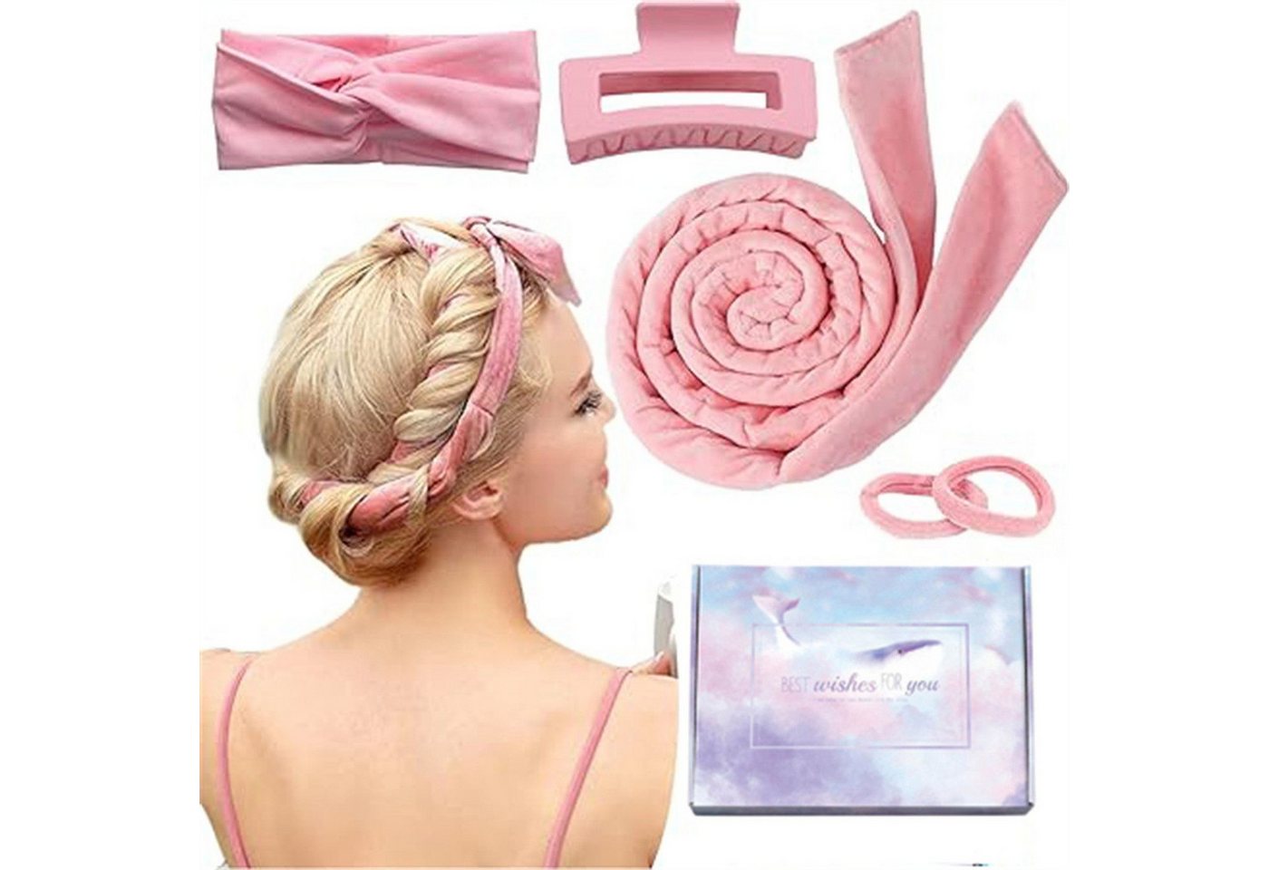 feinlux Lockenwickler Neu Lockenwickler Locken Ohne Hitze Heatless Curls Band Samt, set, Hochwertiges Korallenfleece-Material, elastisch und dehnbar
