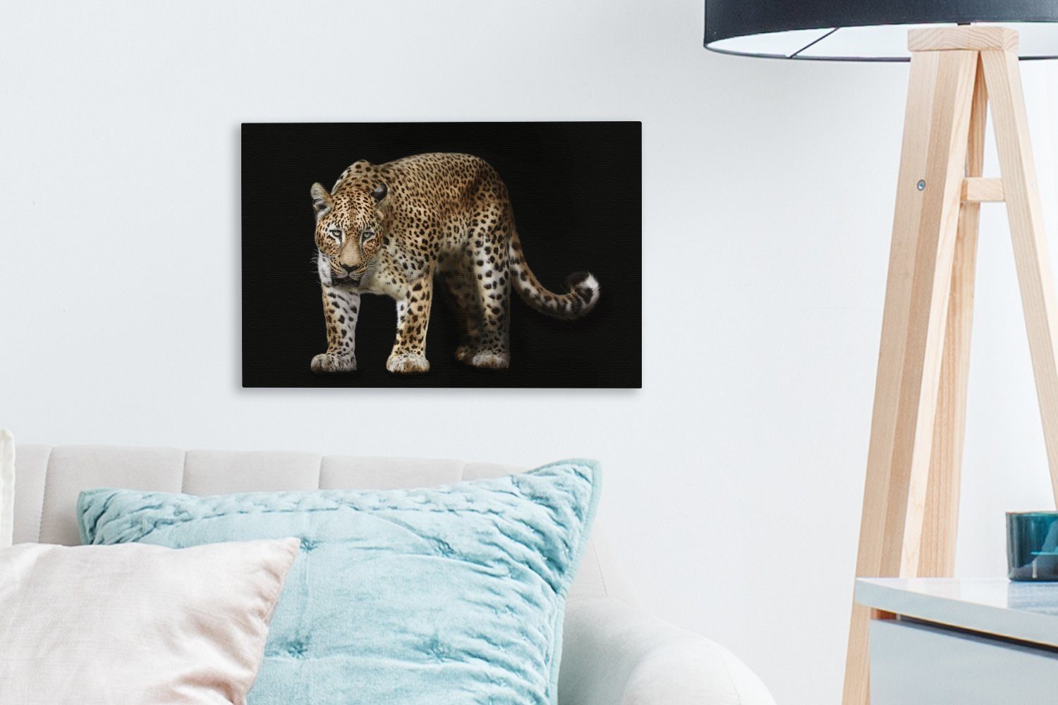 OneMillionCanvasses® Leinwandbild Leopard - Wild - St), Wandbild 30x20 cm (1 Schwarz, Wanddeko, Aufhängefertig, Leinwandbilder