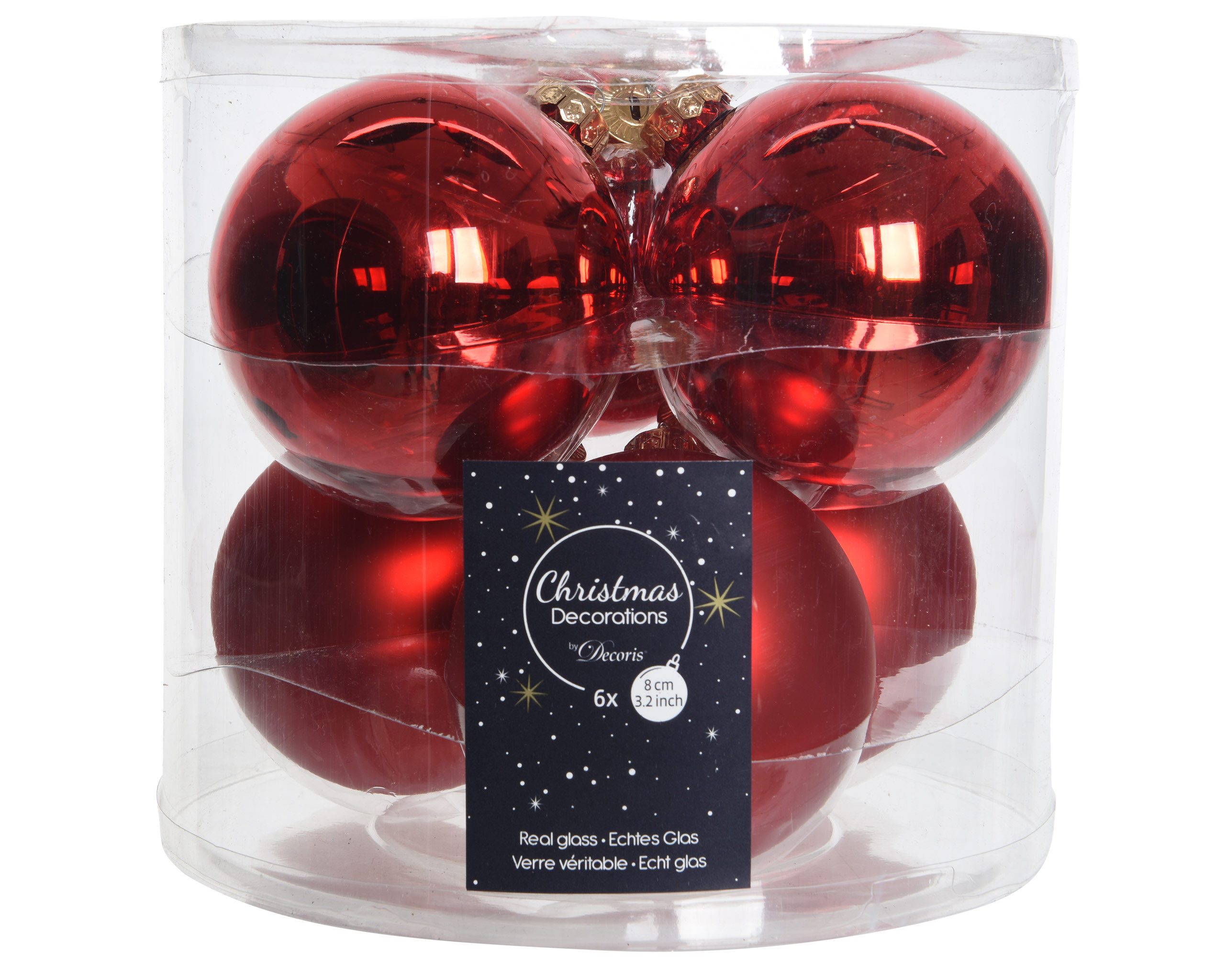 Kaemingk Christbaumschmuck, Weihnachtskugeln Glas 8cm 6 Stück - Weihnachtsrot