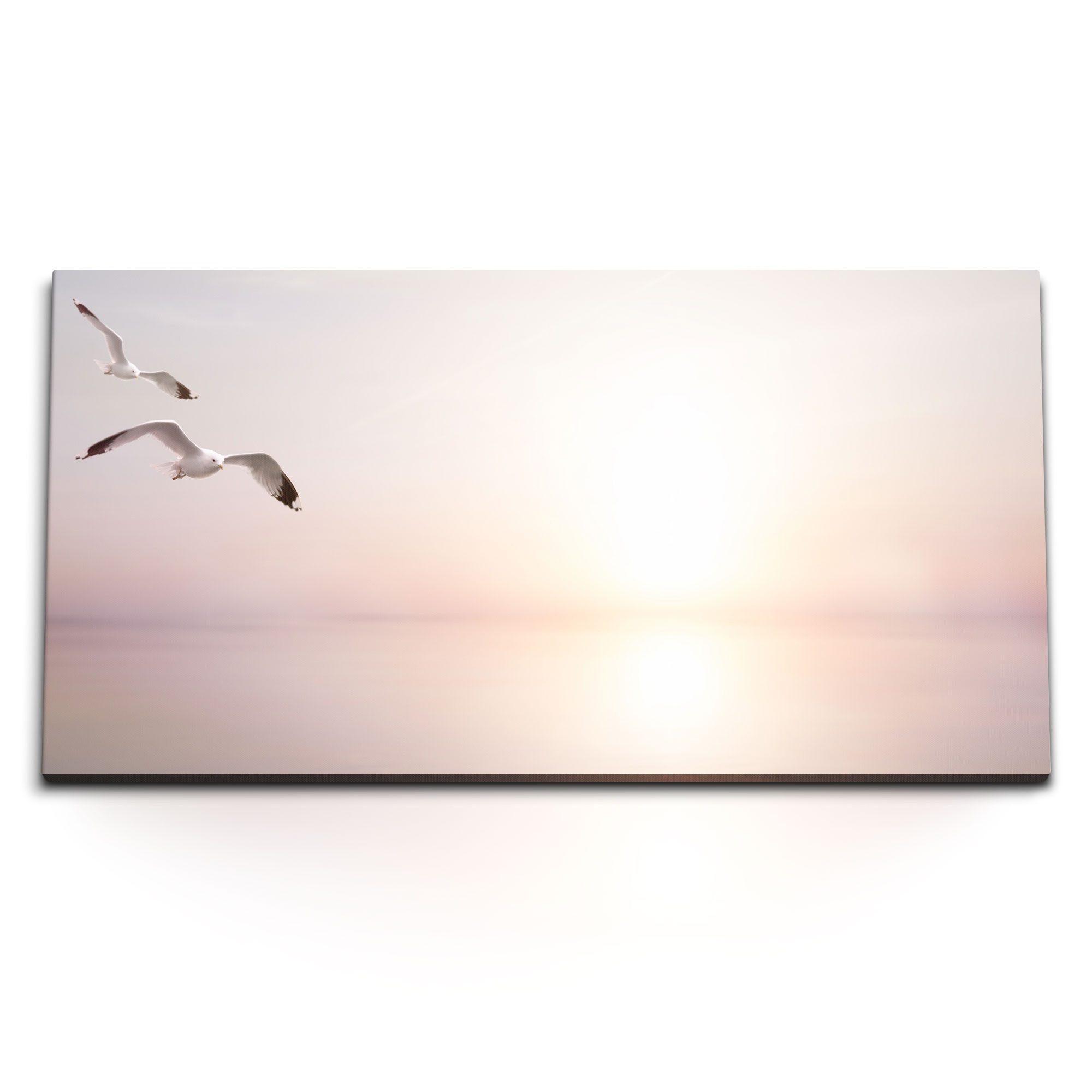 Sinus Art Leinwandbild Kunstdruck Bilder 120x60cm Möwen Vögel Sonnenuntergang Meer Horizont, (1 St)