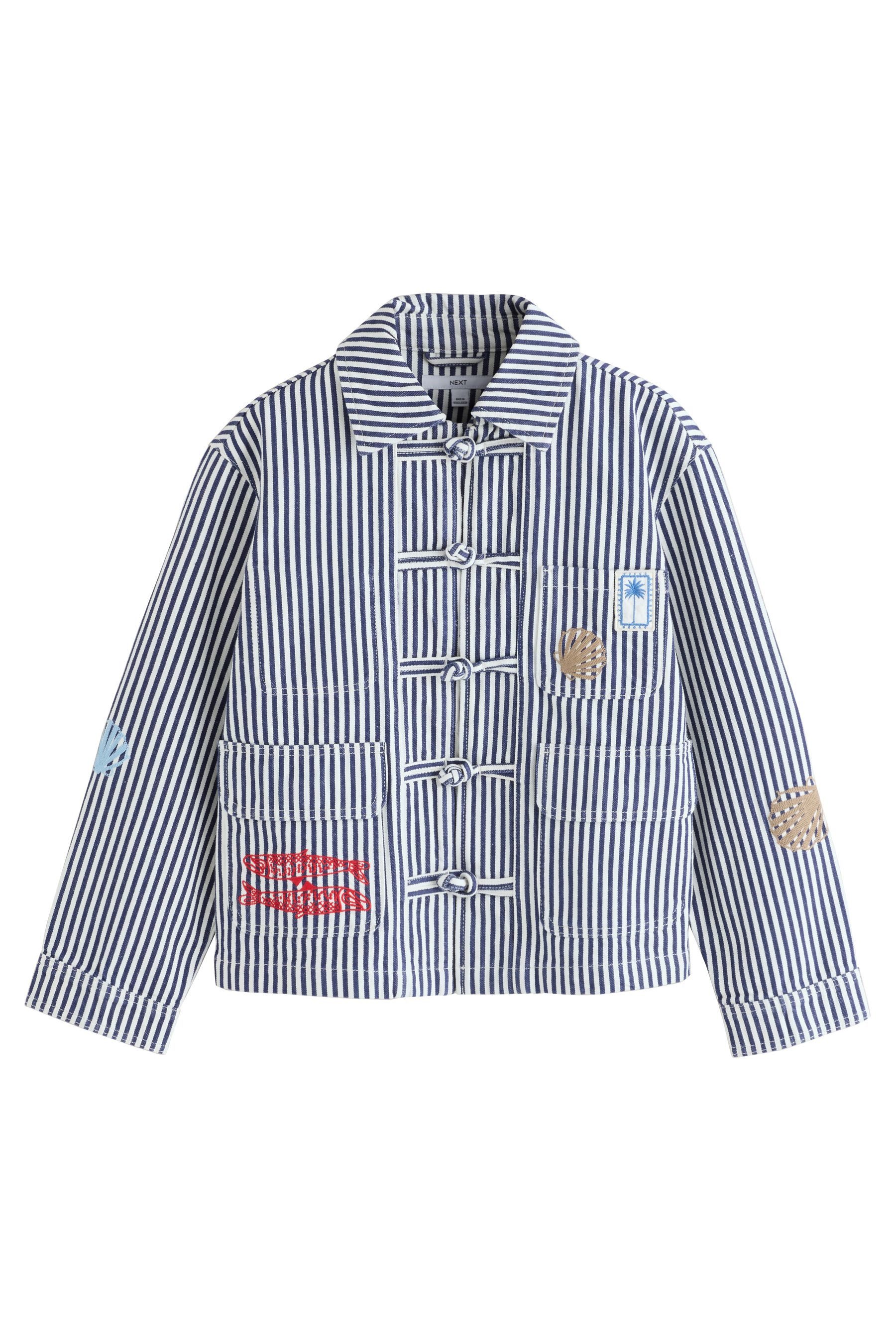 Next Kurzjacke Bestickte Baumwolljacke mit Streifen, Kurzgröße (1-St)