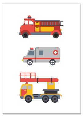 Himmelzucker Poster DIN A4 Wandbilder für Kinderzimmer Autos Baustelle Feuerwehrauto, Fahrzeuge (3-teiliges Poster-Set, 3 St), Bilder Kinderposter für Junge Mädchen (DIN A4 ohne Rahmen)