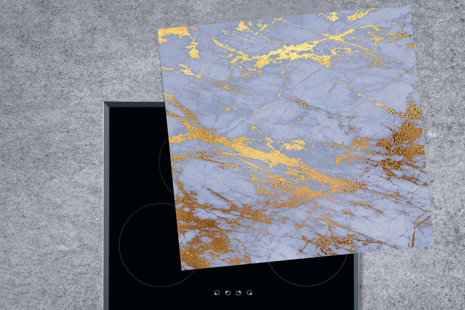 Ceranfeldabdeckung, MuchoWow cm, Gold, für tlg), Blau Marmor - (1 78x78 Arbeitsplatte Vinyl, - Herdblende-/Abdeckplatte küche