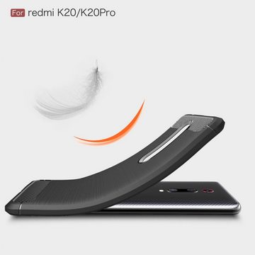 König Design Handyhülle Xiaomi Mi 9T, Xiaomi Mi 9T Handyhülle Carbon Optik Backcover Grau