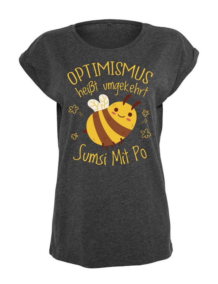 Youth Designz Print-Shirt "Optimismus Sumsi Mit Po" Damen T-Shirt mit lustigem Spruch für Frauen Statement Geschenk Print Fun Spaß
