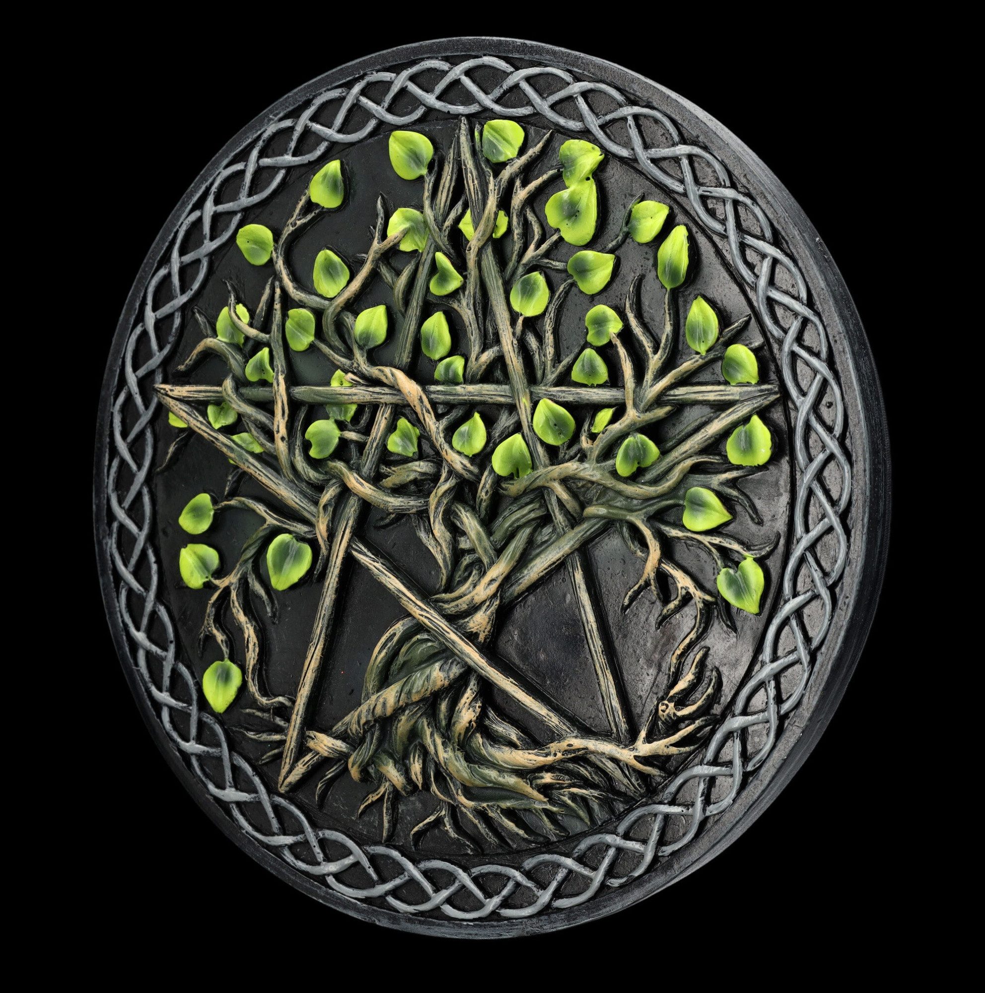 Figuren Shop GmbH Wanddekoobjekt Wandrelief - Pentagramm und Lebensbaum - Wanddeko Fantasy Mythologie