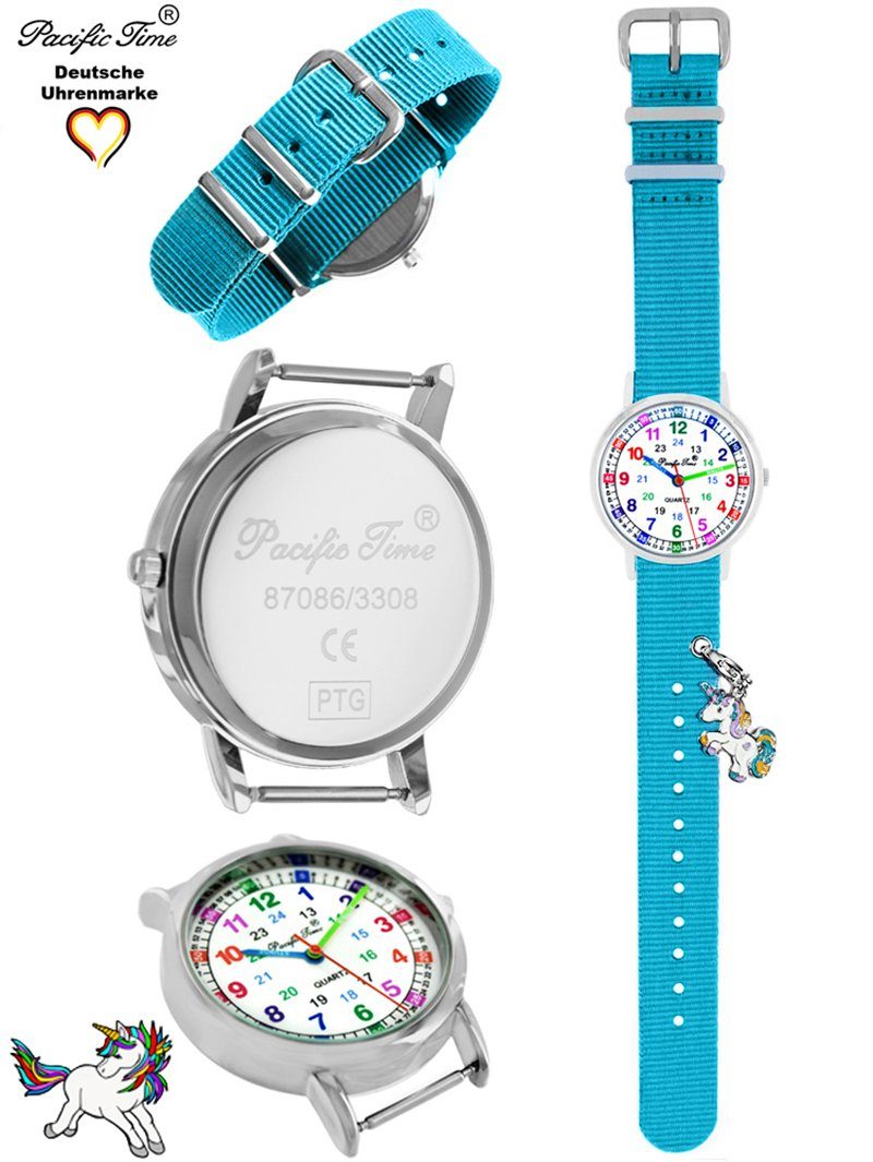 mit Kinder Quarzuhr Pacific Time Versand Charms, - Mix Armbanduhr Design hellblau Einhorn Match und Wechselarmband Lernuhr Gratis