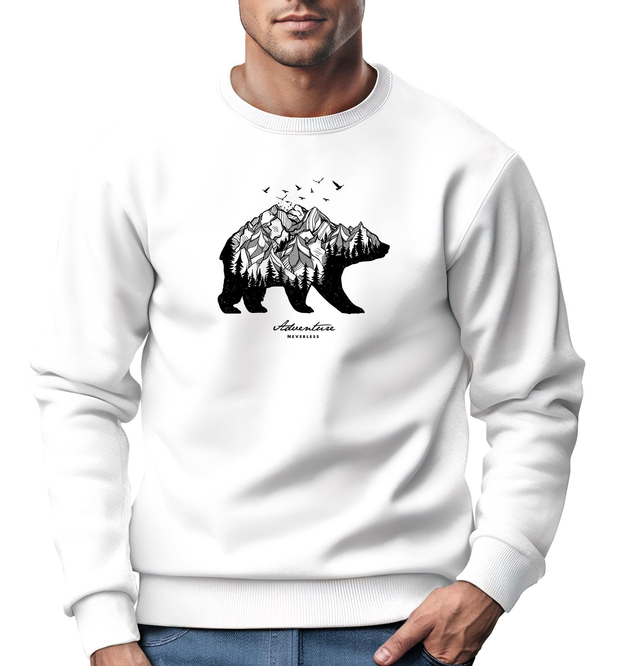 Neverless Sweatshirt Sweatshirt Herren Bär Abenteuer Berge Wald Bear  Mountains Adventure Rundhals-Pullover Neverless®