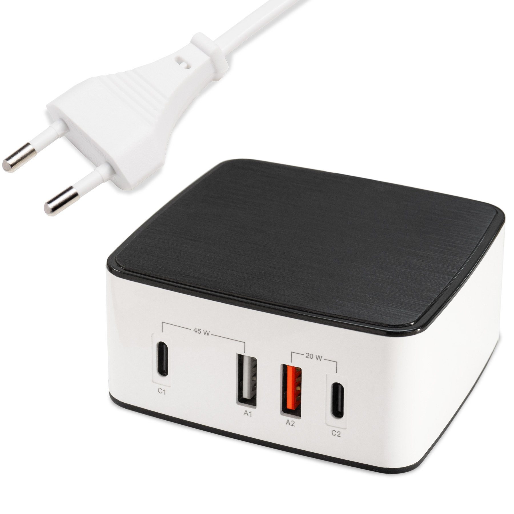 FeinTech NLG00165 USB-Ladegerät (45W USB-Power Delivery, QuickCharge 3.0, 4 Ports gleichzeitig max.65W)