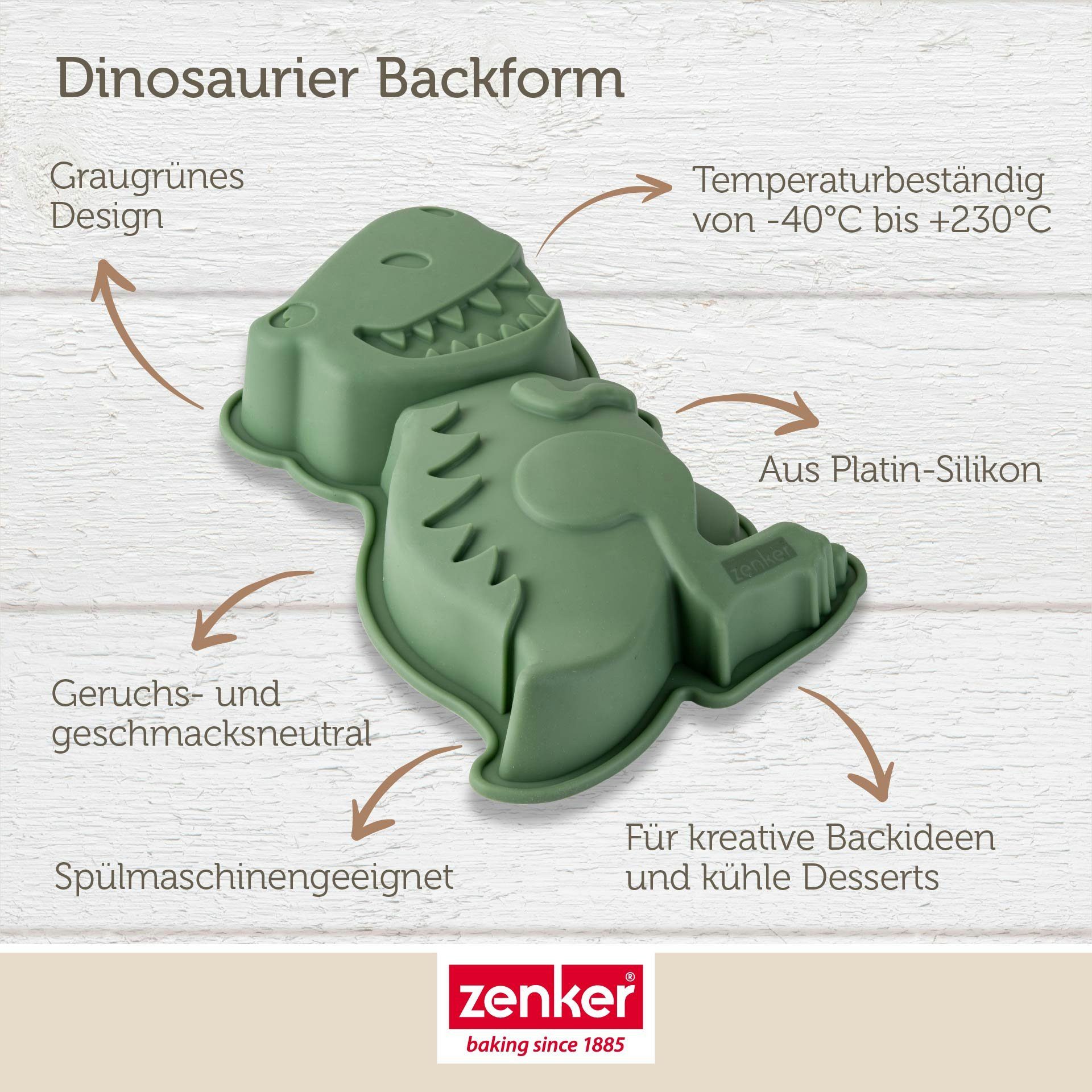 Zenker Backform Silikon Dinosaurier, Kuchenform, Motivbackform, Kinderparty