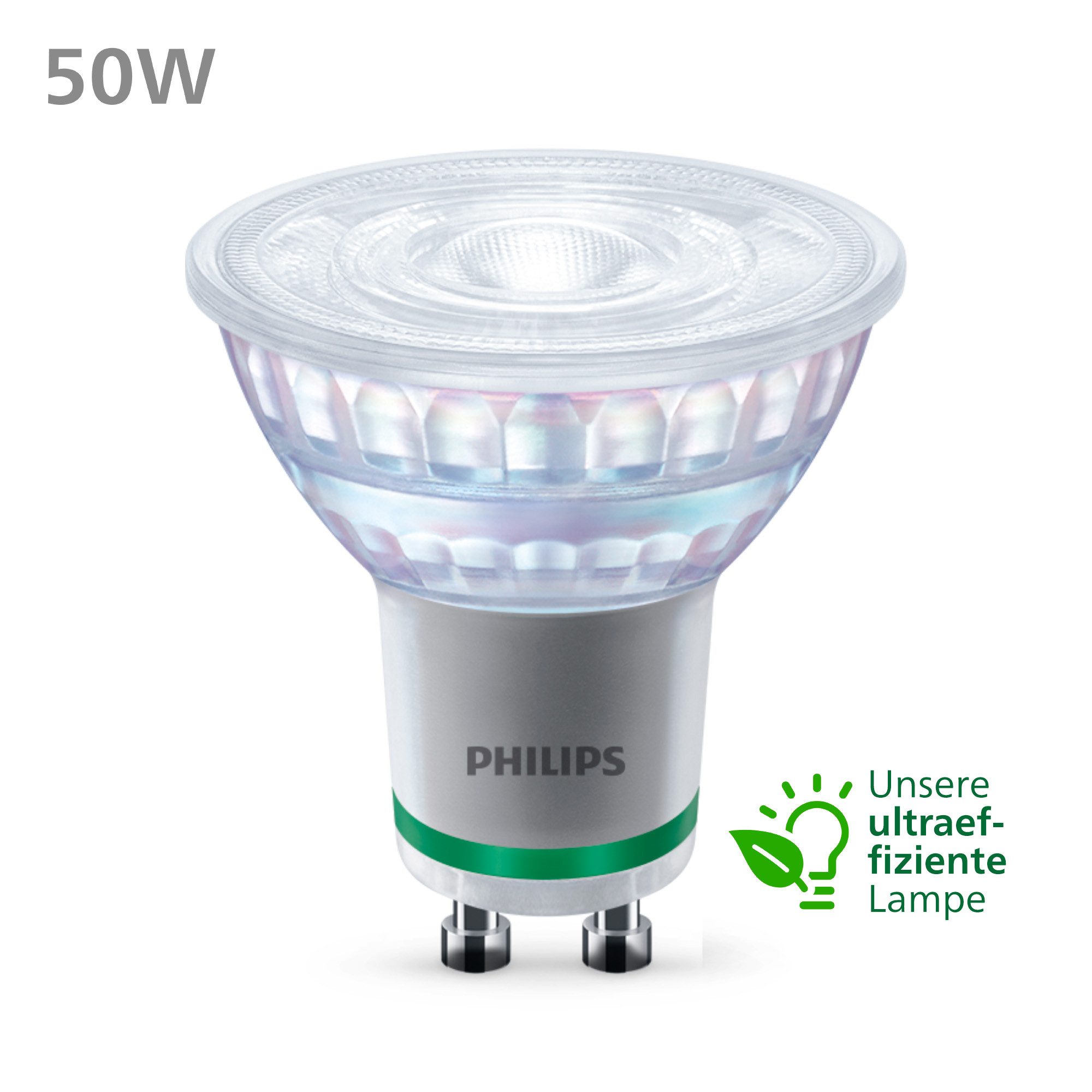 Philips LED-Leuchtmittel UltraEfficient 50W, GU10, 3 St., Warmweiß, 2700 K, 3er Set, warmweiß, 375 Lumen, EyeComfort