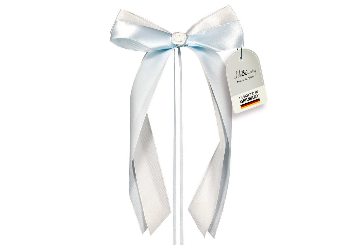 white & ivory Dekoobjekt Autoschleifen Hochzeit mit Rose + extra langem Befestigungsband (25 St)