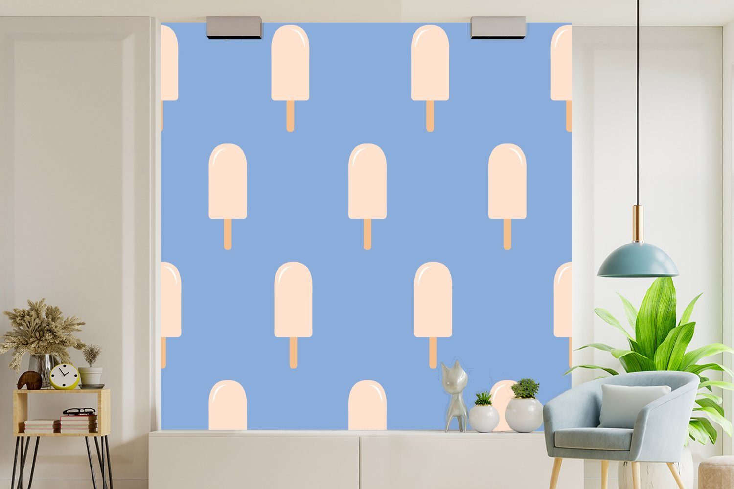 MuchoWow - für Muster bedruckt, (5 Eiscreme Tapete Matt, Blau, - oder Schlafzimmer, Wohnzimmer St), Vinyl Fototapete Wandtapete