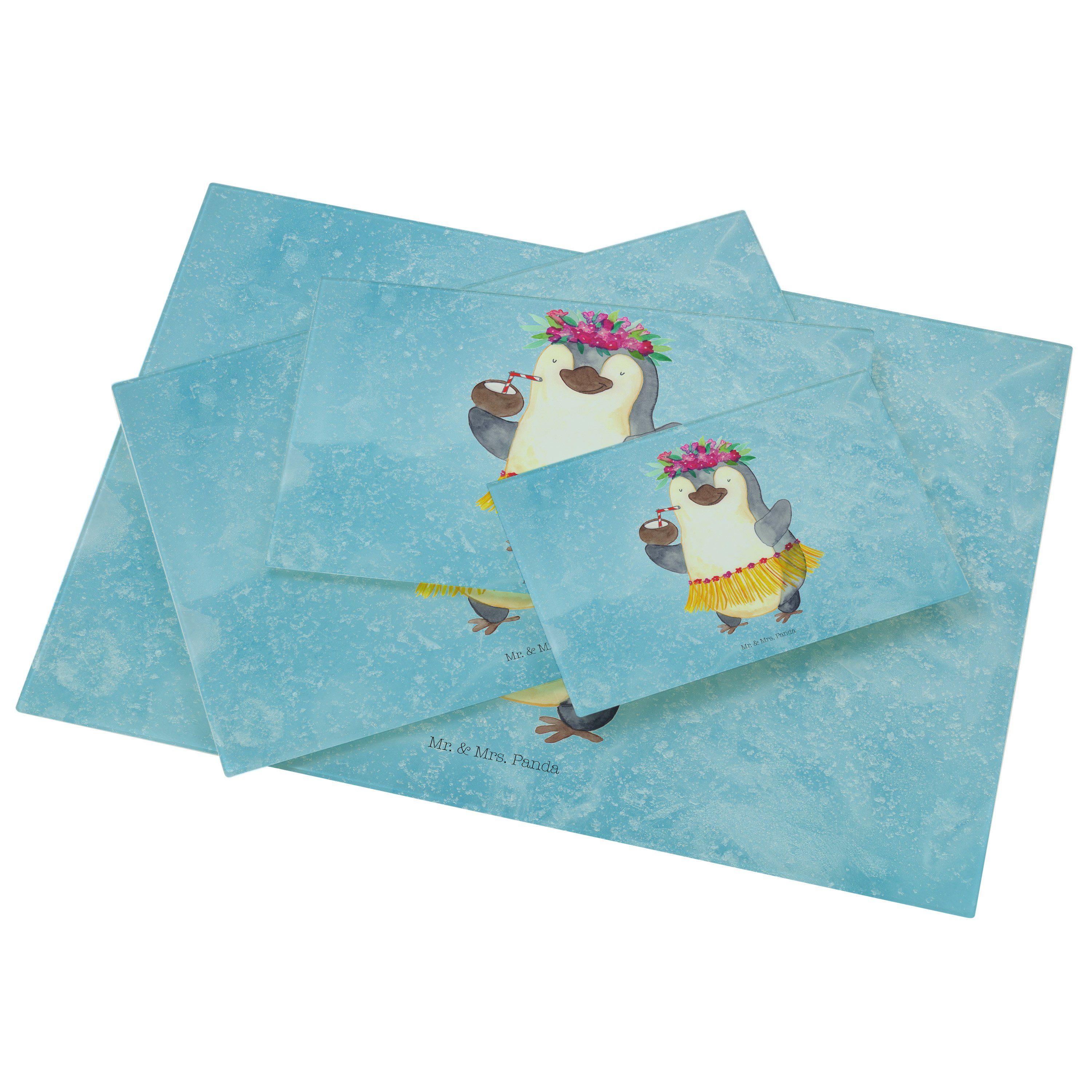 Urlaub, - Glas, Servierbrett - Panda Glas, Pinguin Premium Eisblau & Küche, Geschenk, Mrs. Mr. Pinguine, (1-St) Kokosnuss