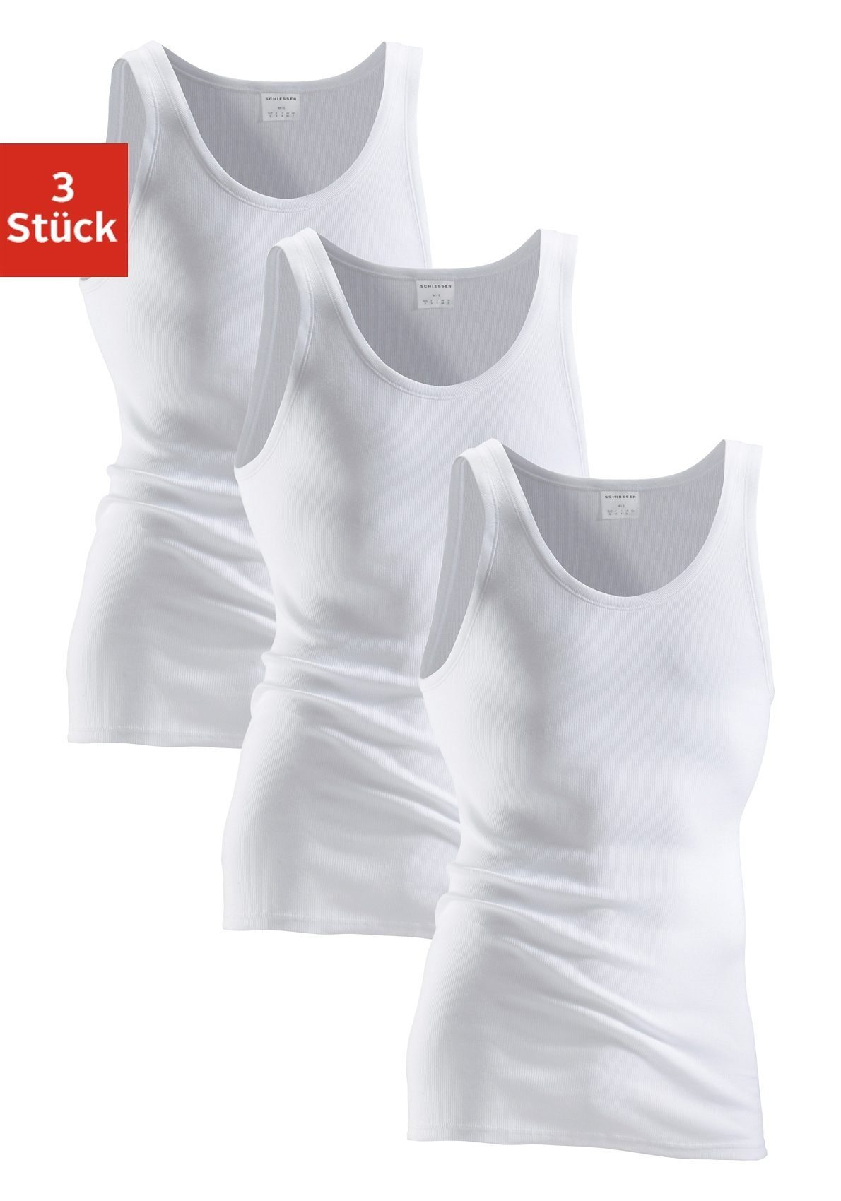 Schiesser Unterhemd (3er-Pack) mit Markenlabel Weiß