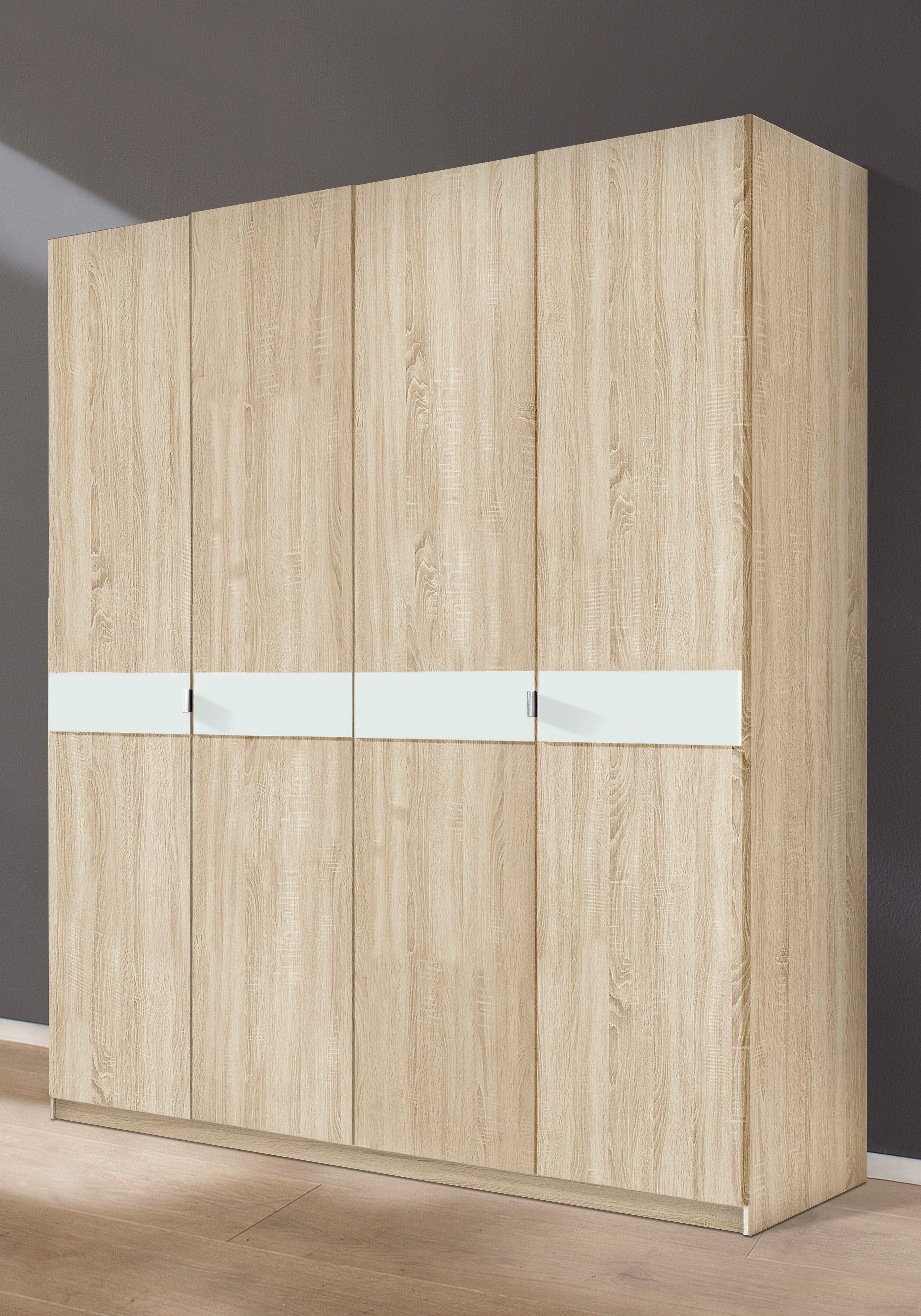 priess Kleiderschrank Drehtürenschrank Kleiderschrank Schrank Schlafzimmerschrank Madrid mit farbiger Glasauflage, erweiterbar mit Schrankaufsatz Madrid