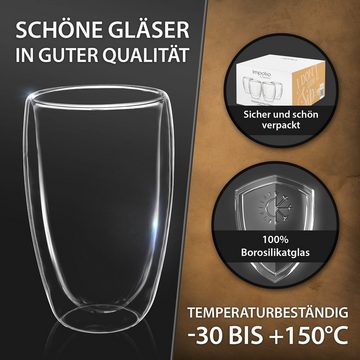 Impolio Latte-Macchiato-Glas 4x450ml Doppelwandige Gläser: Borosilikat Thermogläser, glas