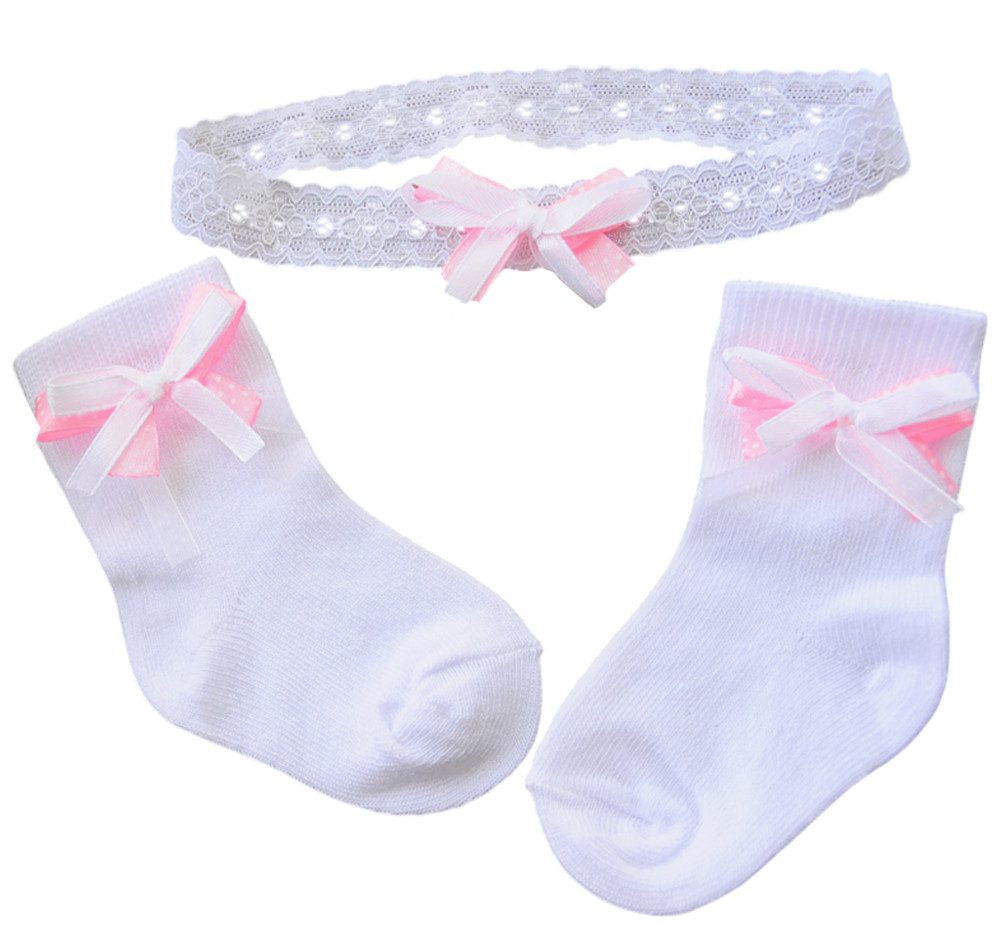 La Bortini Stirnband Socken und Stirnband für Baby Kinder weiß festlich Strümpfe elastisch, weich, 44 50 56 62 68 74 80 86 92 98 104