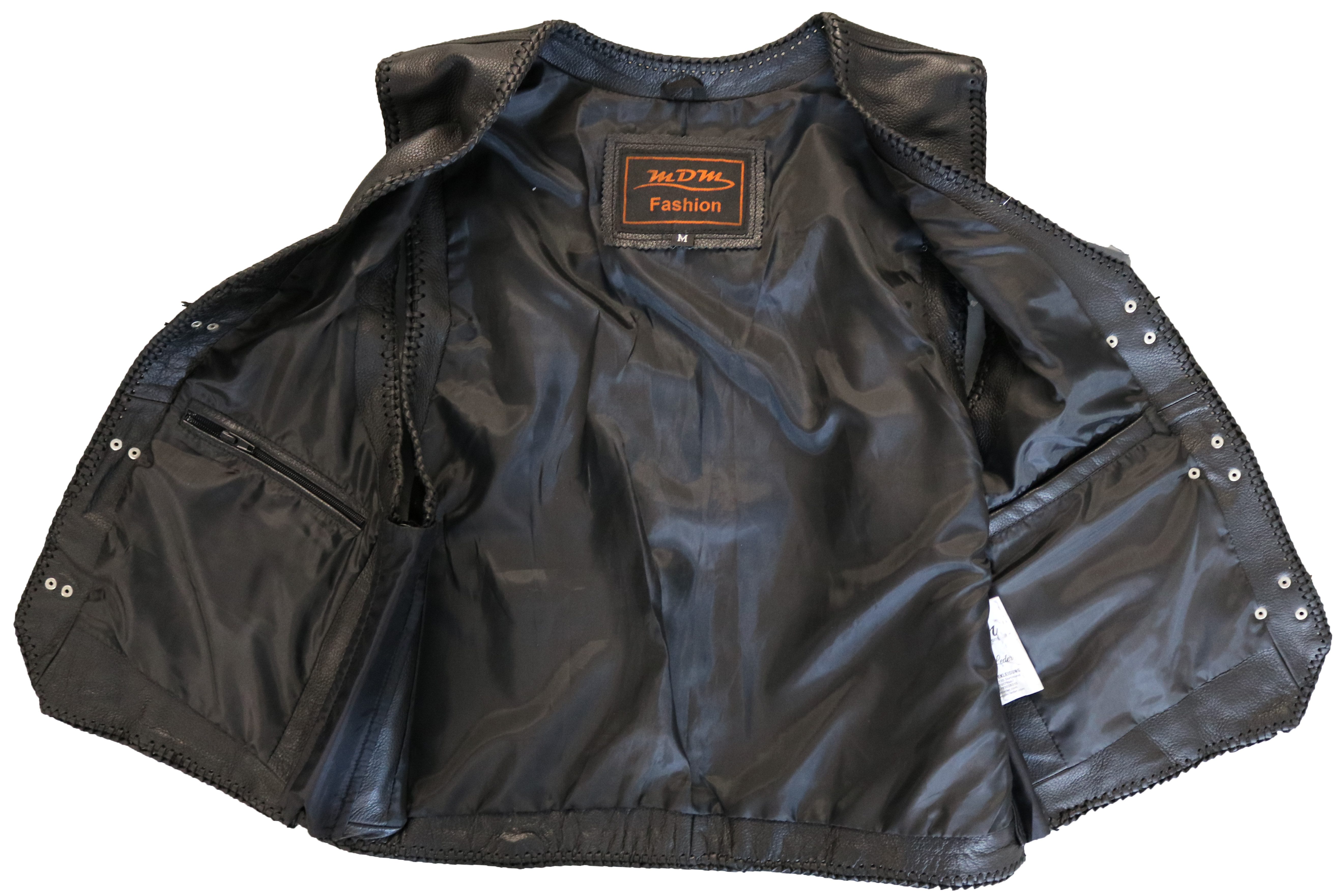 MDM Lederweste Herren Biker Lederkutte Motorrad Lederweste aus echtem Rindsleder