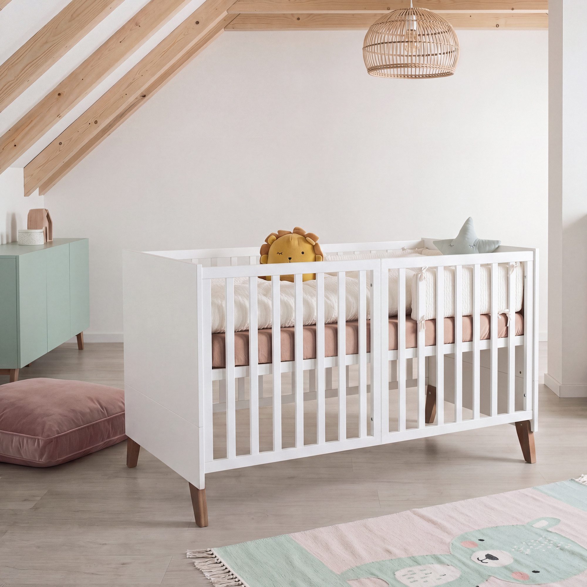 roba® Babybett 70 x 140 cm - verschiedene moderne Designs - aus Holz - mitwachsend, praktisches Gitterbett - Baby Bett ab Geburt - höhenverstellbar – Bild 2 von 5
