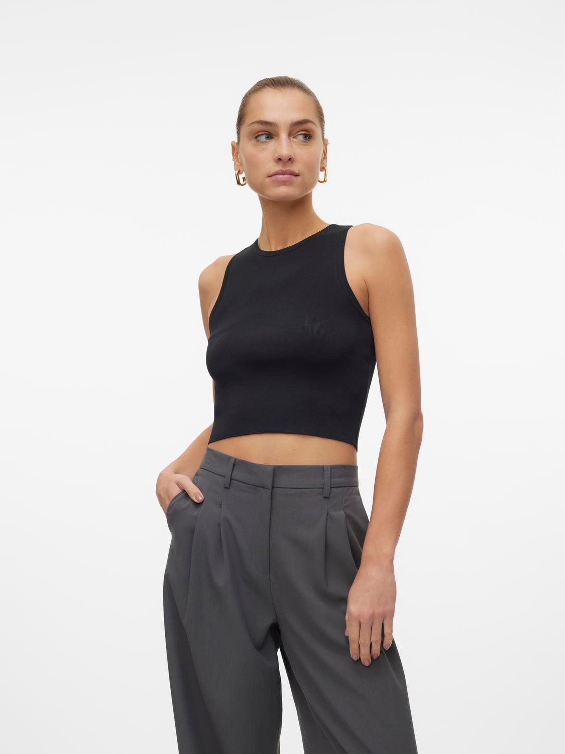 Vero Moda Strickpullover VMGINNY SL O-NECK CROP TOP NOOS