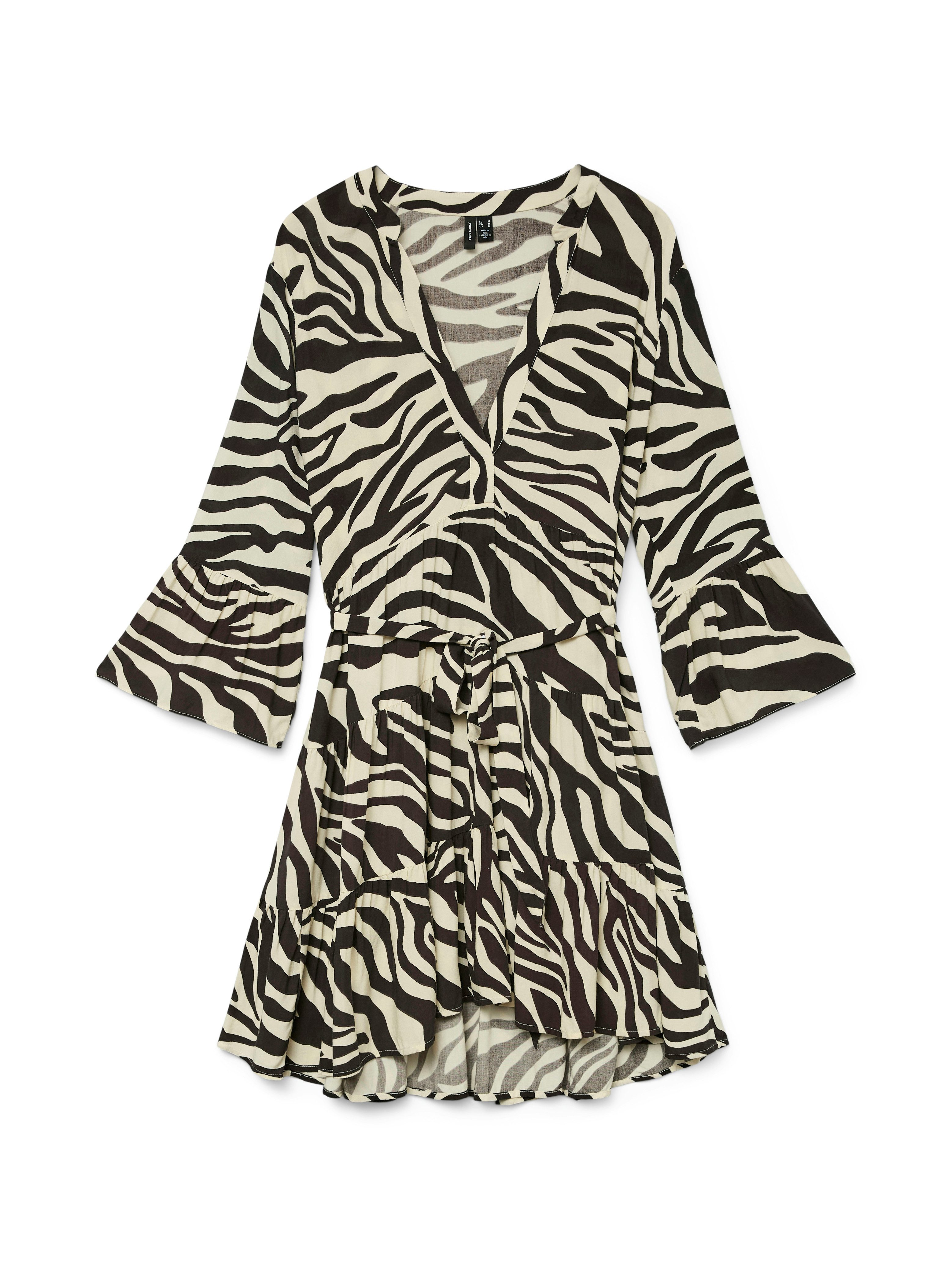 Vero Moda tunic dress VMMELBA 3/4 SHORT BELT DRESS WVN GA NOOS with flounce and waist tie belt