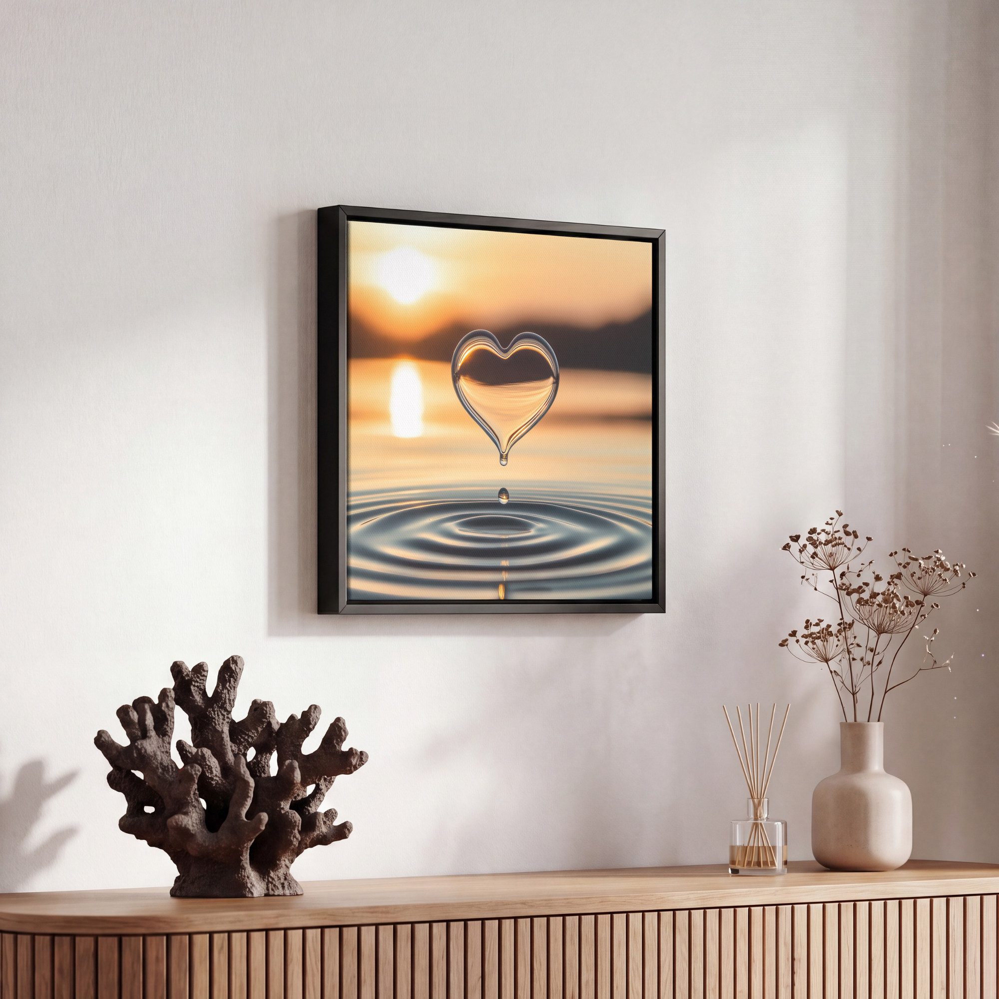 OneMillionCanvasses® Leinwandbild mit Rahmen - Herz - Wasser - Sonnenuntergang - Natur - Zen, Fotodruck (1 St), Leinwand Bilder Klein, Wand Dekoration Aesthetic – Bild 5 von 5