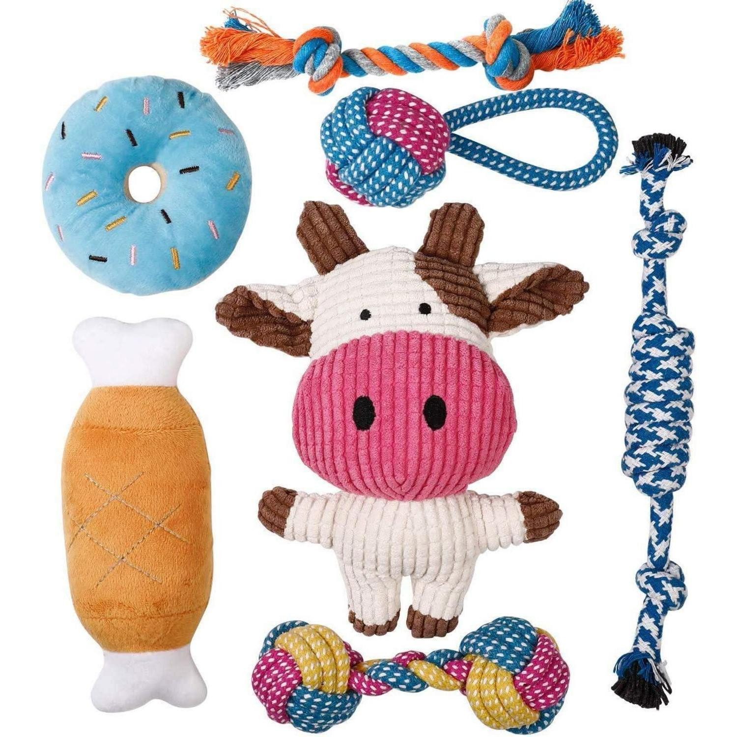 LuxusKollektion Tiertau Hundespielzeug kleine Hunde 7 Stück Welpenspielzeug Kauspielzeug, Textil, (7-tlg)