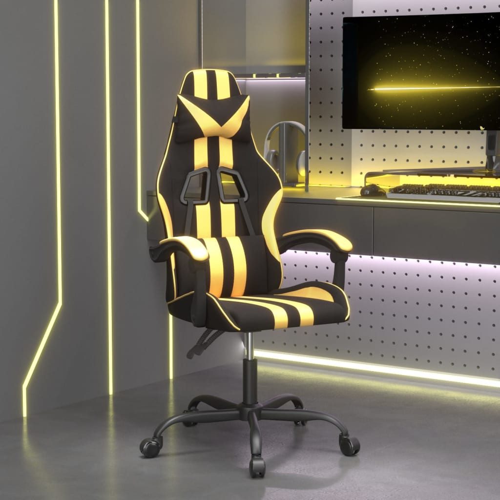 furnicato Gaming-Stuhl Kunstleder Schwarz Gold 57,5x59,5x(121-131) cm (1 St), Ergonomischer Spielstuhl mit USB-Anschluss und verstellbarer Lehne