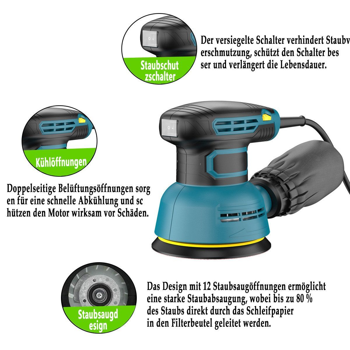 RWEUOQ Exzenterschleifer Multischleifer mit Staubfangbehälter staubgeschütz günstig online kaufen