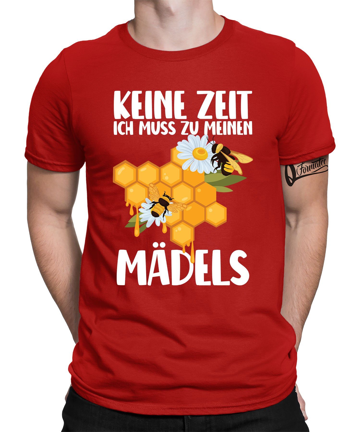 Quattro Formatee Kurzarmshirt Ich muss zu meinen Mädels - Biene Imker Honig Herren T-Shirt (1-tlg) Rot