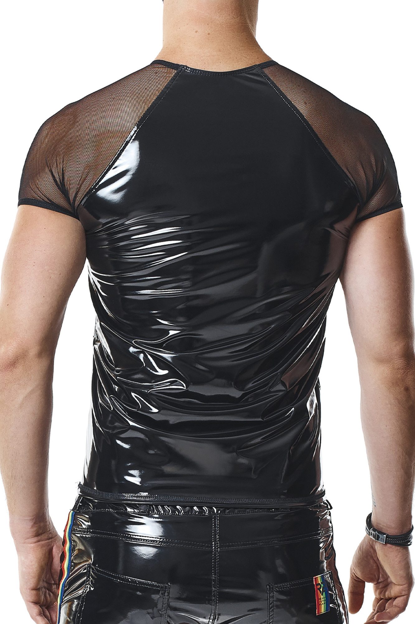 Regnes Fetish Planet T-Shirt Herren T-Shirt schwarz mit Schultern aus Mesh elastisch fetisch