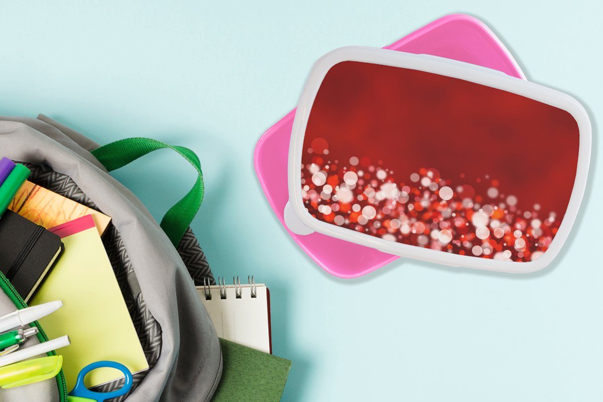 für Brotdose Kunststoff - MuchoWow - Rot Kinder, Lunchbox (2-tlg), Licht, Mädchen, Snackbox, Brotbox rosa abstrakt - Kunststoff, Design Erwachsene,