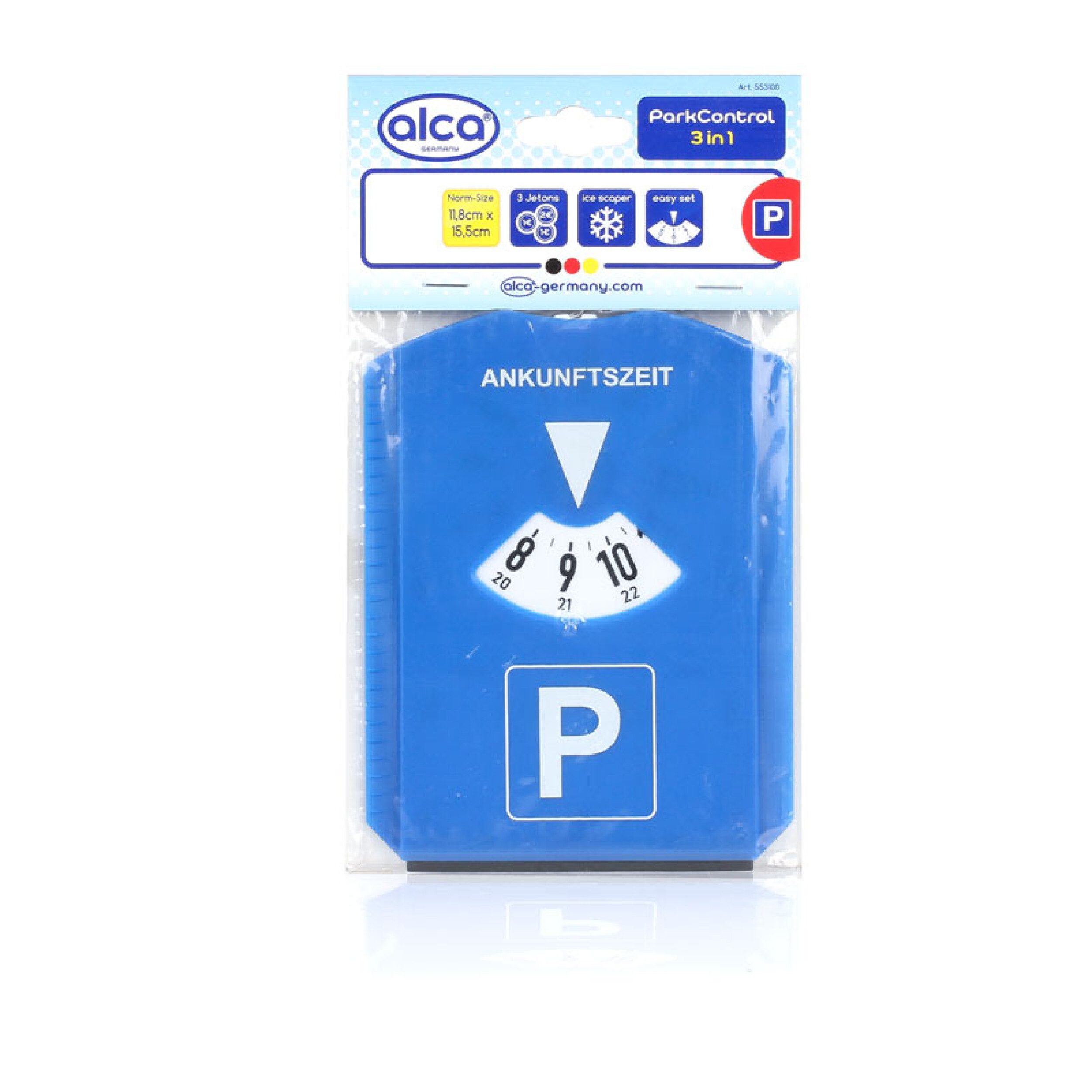 alca Parkscheibe Parkscheibe, Parkuhr & Eiskratzer mit 3 Einkaufswagenchips für Auto (1-St., 3 in 1: Mit Eiskratzer & Einkaufschips)