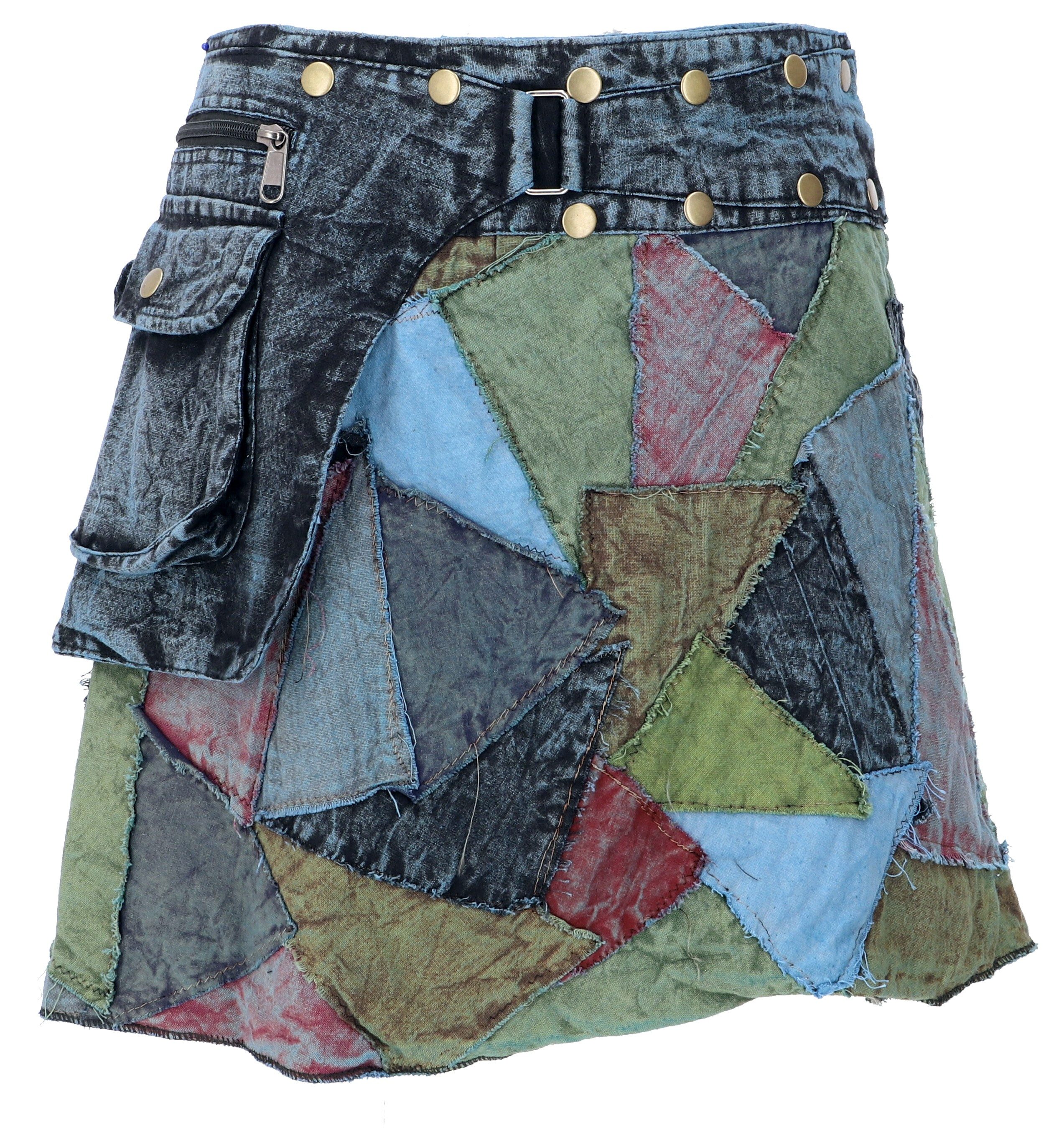 Guru-Shop Minirock Kurzer Patchwork Elfen Wickelrock, Patchwork.. alternative Bekleidung
