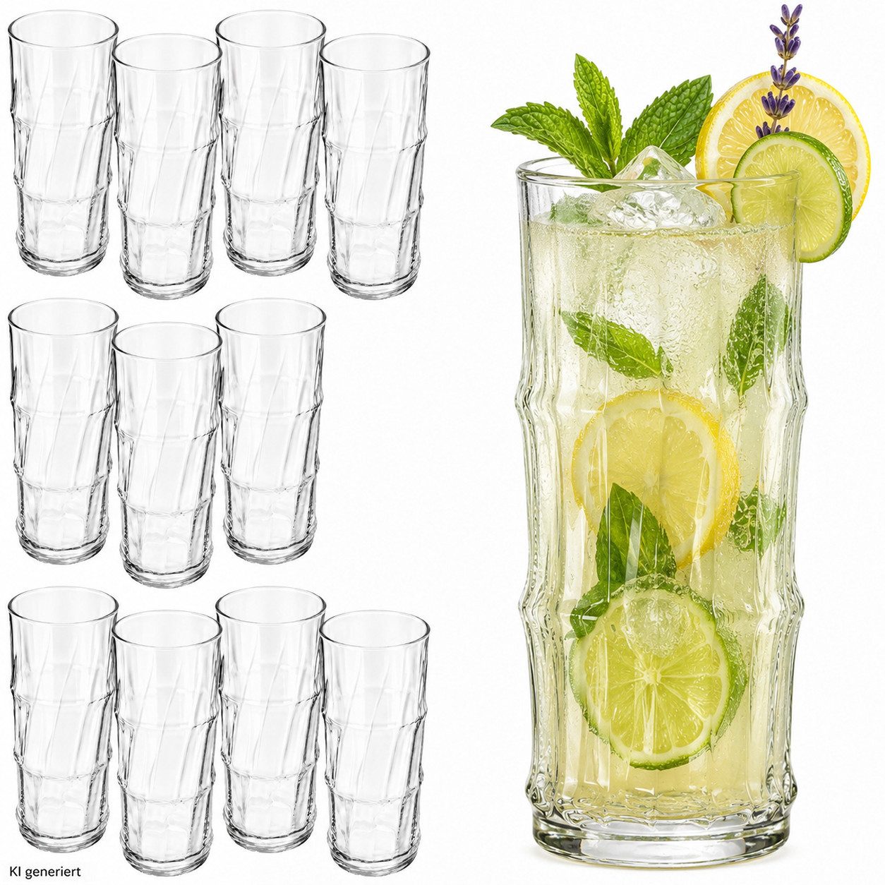 MamboCat Longdrinkglas 12er Set Bamboo Longdrinkgläser 475ml Cocktailglas Bar Party Trinkglas, Glas