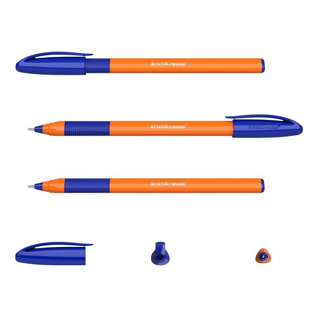 Erich Krause Kugelschreiber, Kugelschreiber U-109 Orange 0,3mm mit Gummigriff 50er Pack Blau
