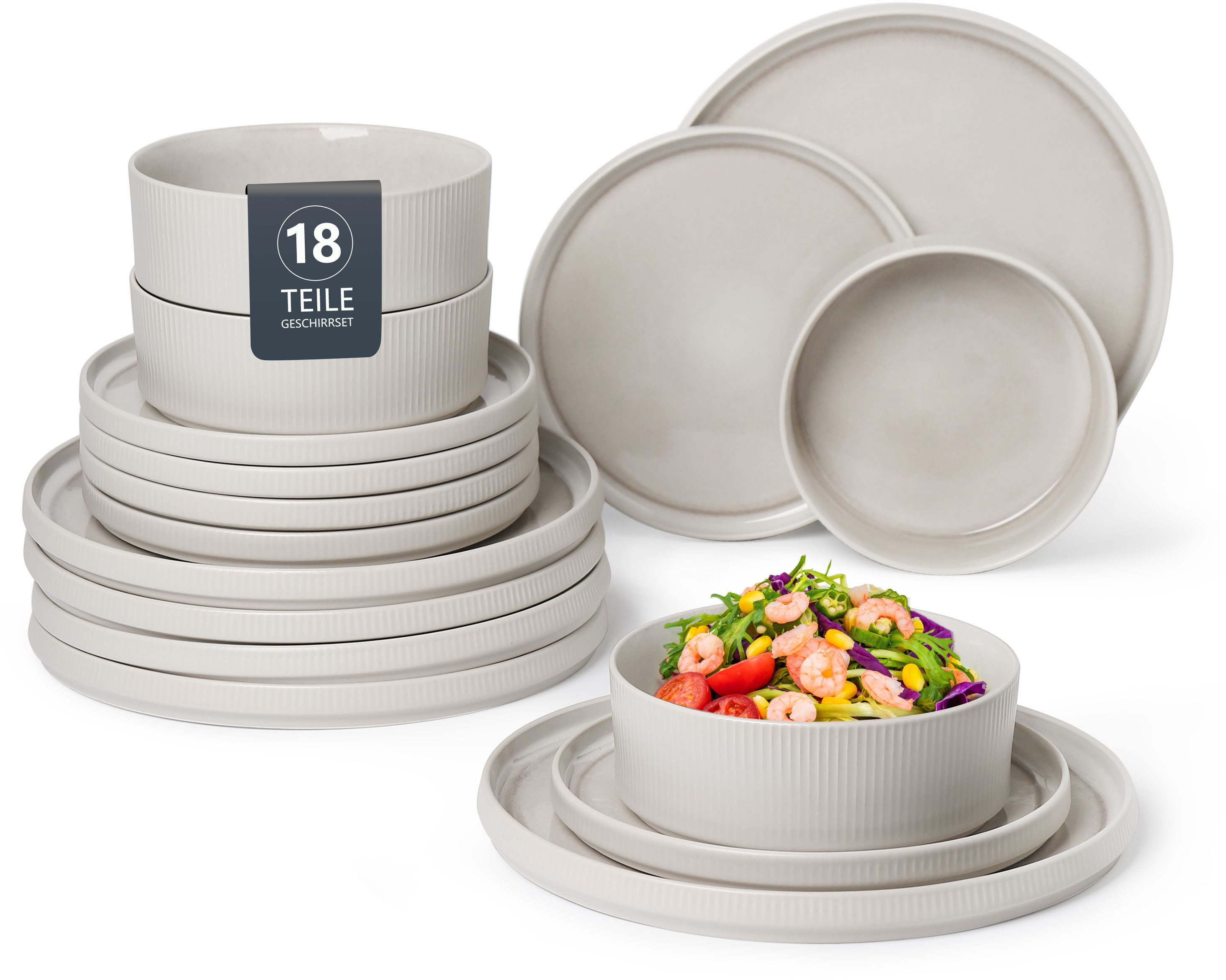 OTTO home Geschirr-Set Ylvii, außen matt, innen reaktiv glasiert (18-tlg), 6 Personen, Steinzeug, spülmaschinenfest und mikrowellengeeignet