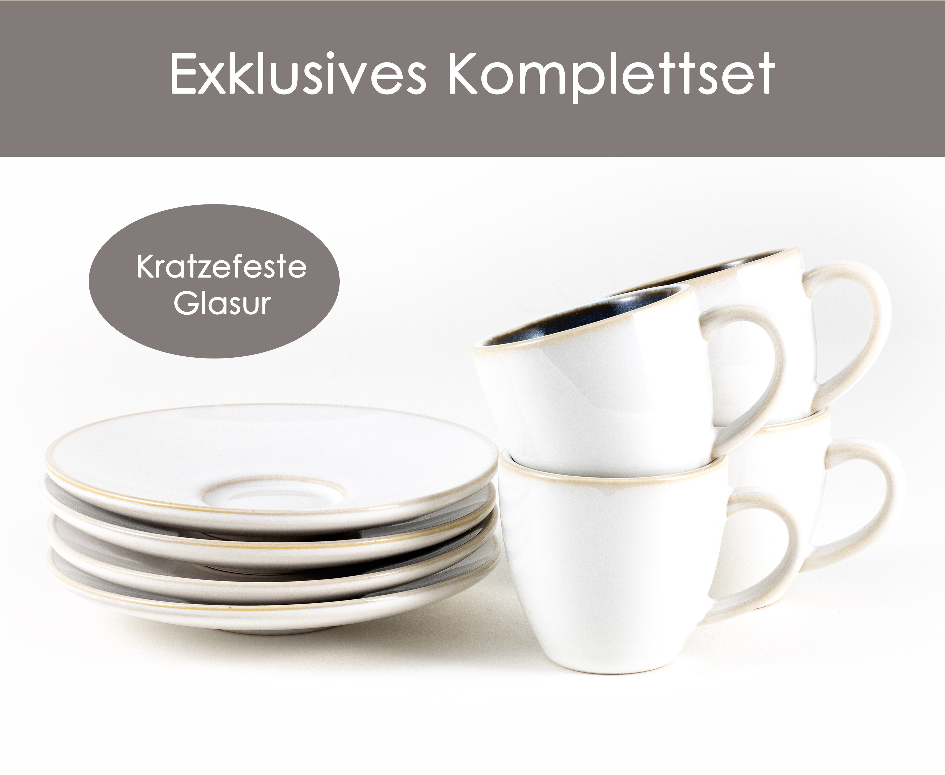 Hanseküche Espressotasse Hanseküche Espressotassen Set aus Steingut 4er Set, 4-tlg., Steingut, Dickwandiges Steingut
