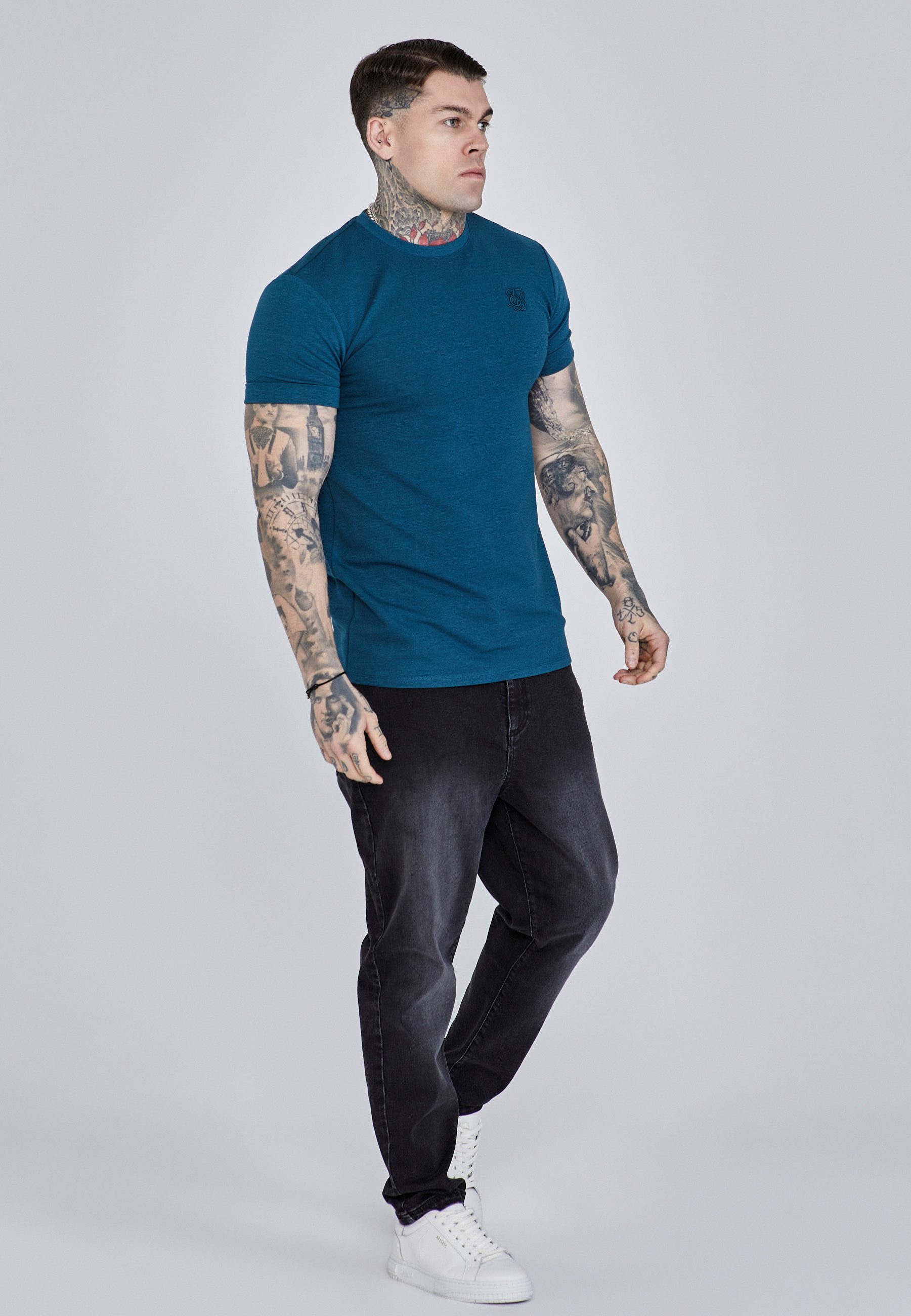 Siksilk T-Shirt SikSilk Herren Türkis Roll Sleeve T-Shirt