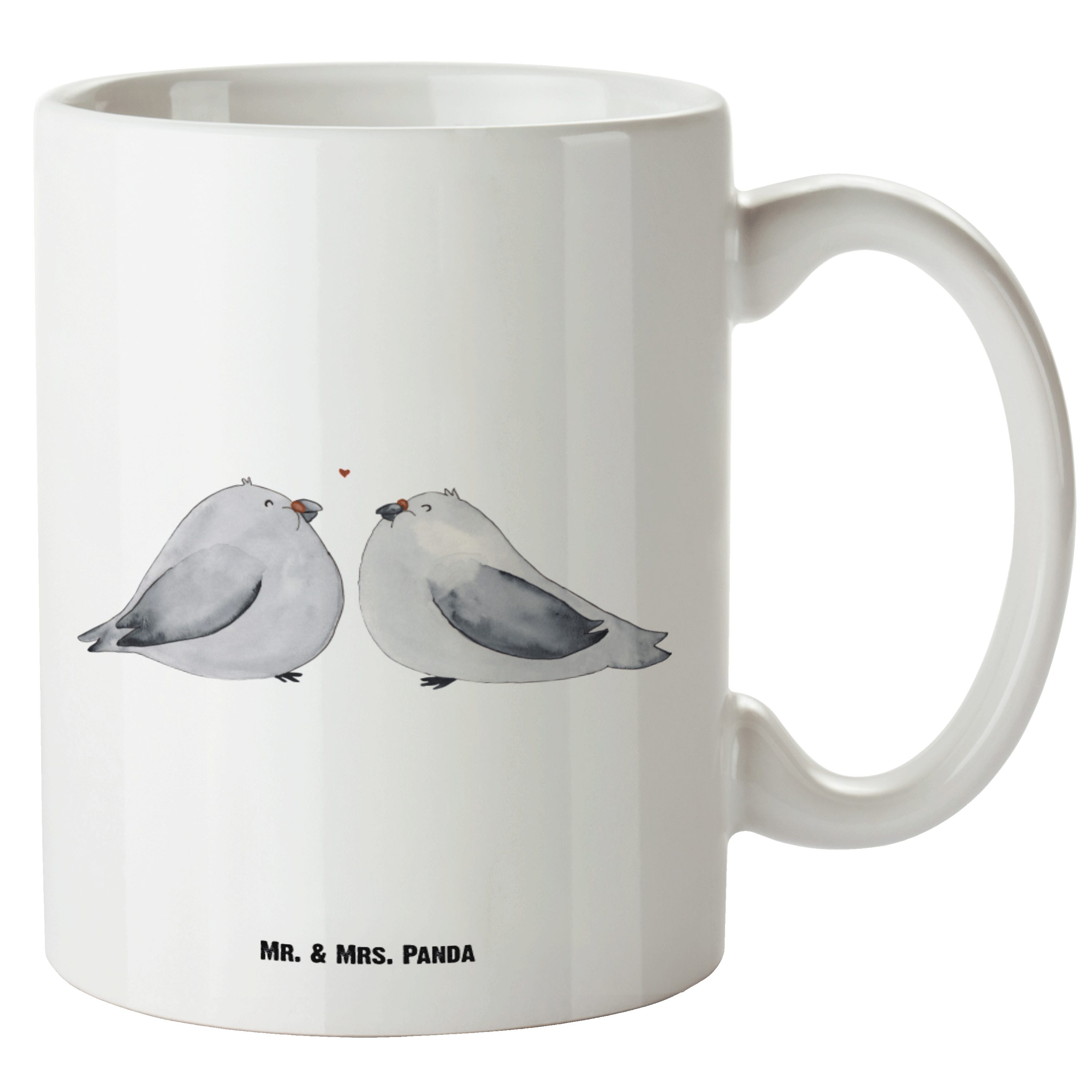 Mr. & Mrs. Panda Tasse Turteltauben Liebe - Weiß - Geschenk, Große Tasse, Jumbo Tasse, spülm, XL Tasse Keramik