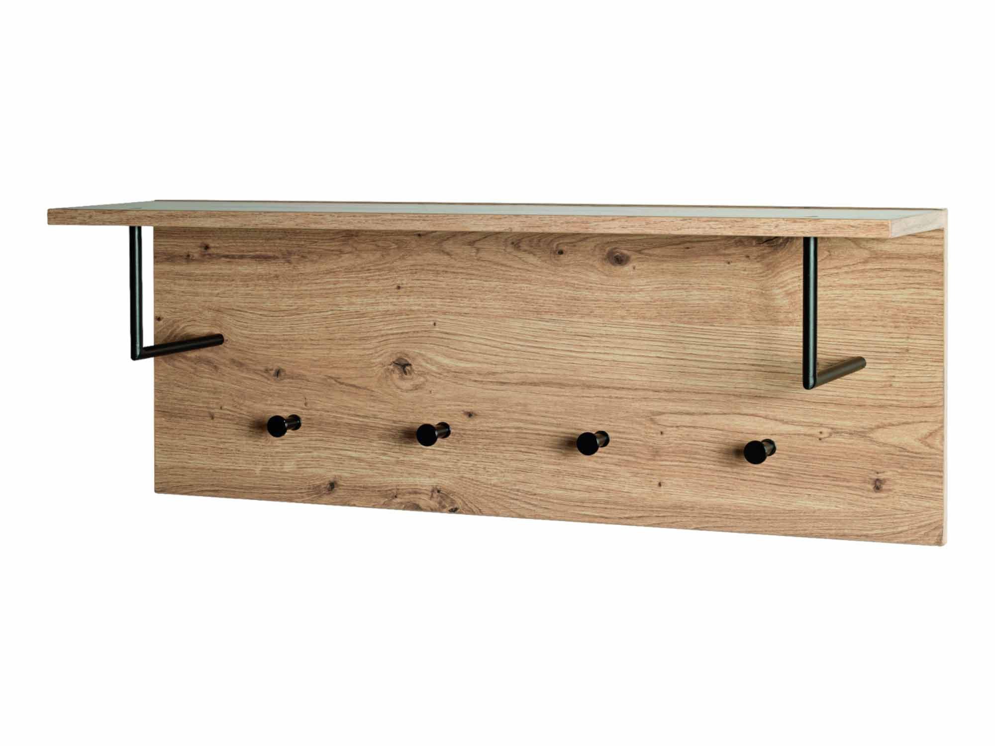 HAKU Wandgarderobe (1 St), Eiche hell Dekor Hutablage Haken schwarz 80x20x30cm