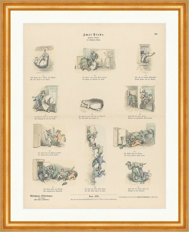 Kunstdruck Zwei Diebe II Wilhelm Busch Köchin Polizei Münchener Bilderbogen 428 G