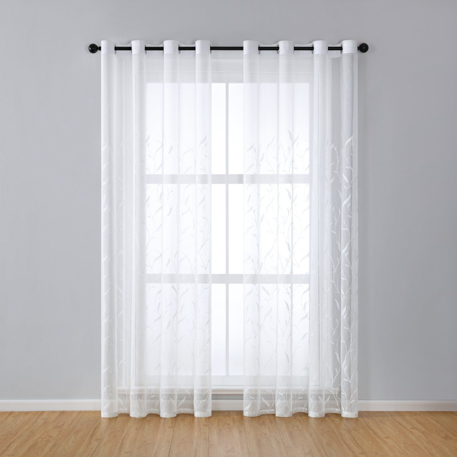 BYSURE Gardine NF12WH00272 (2 St), Ösen, transparent, blätte-Stickerei Vorh günstig online kaufen