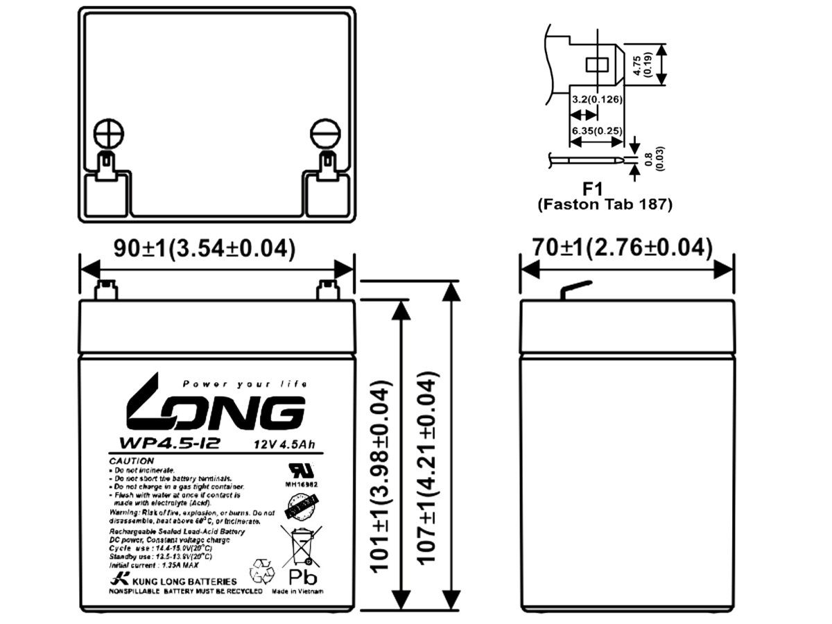 Kung Long 12V für Bleiakkus Lautsprecher 4,5Ah Box passend 10 iRoller AGM