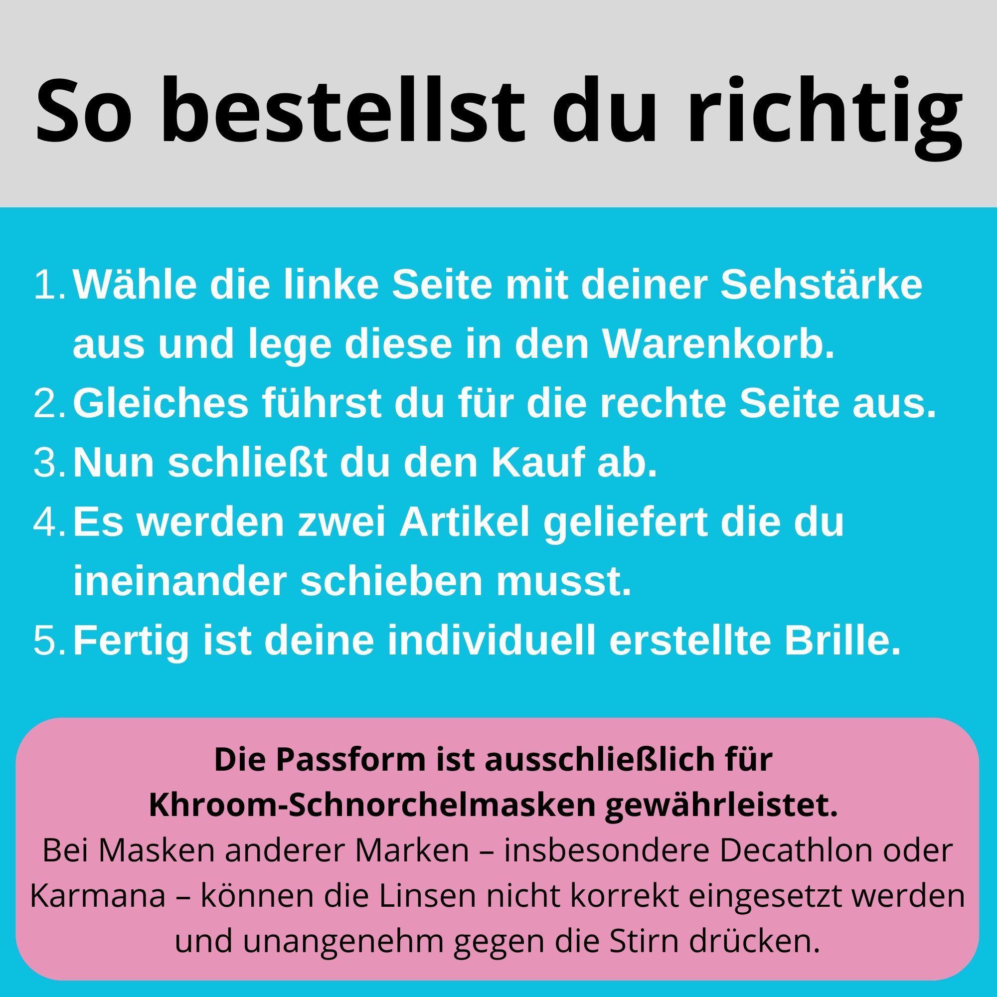 Khroom Schnorchel Schnorchelmasken Brillengläser Sehhilfe von -6.0 bis +6.0 Dioptrien